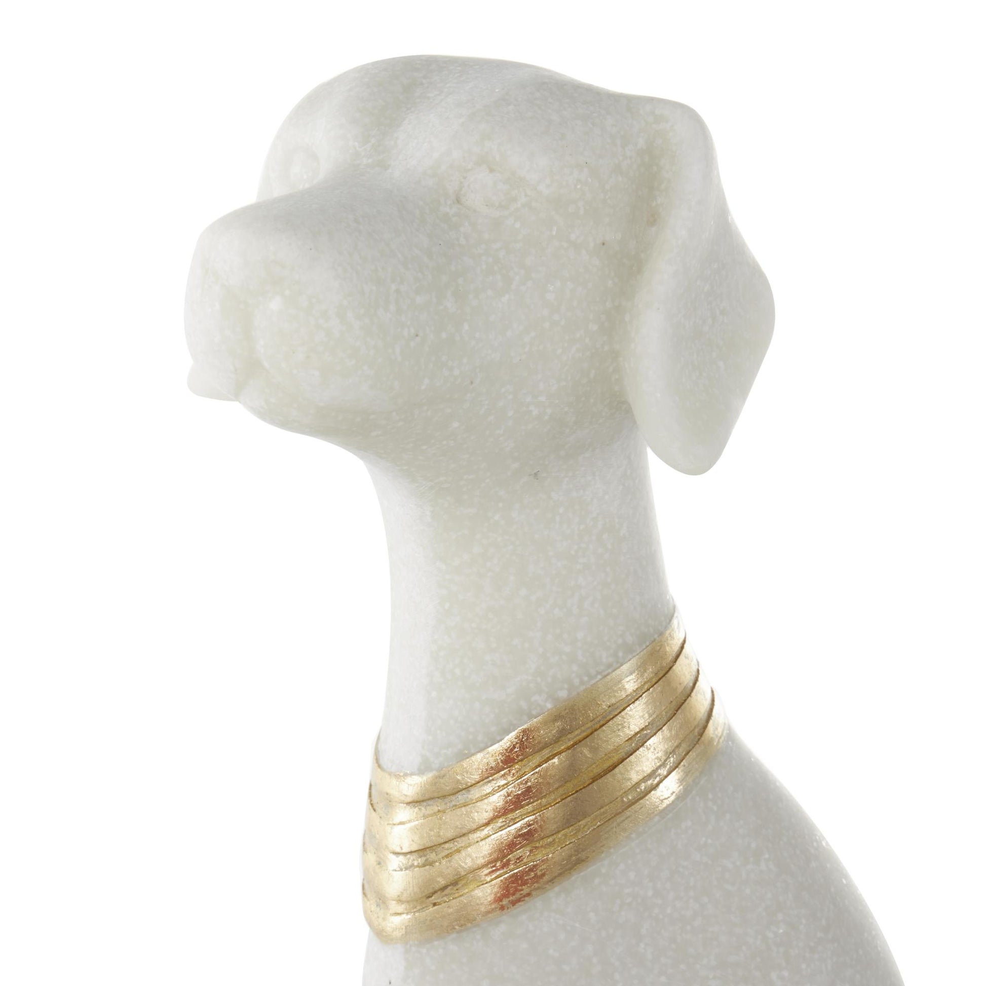 Dog Cream Polystone Sitting Decorative Sculpture with Gold Collar