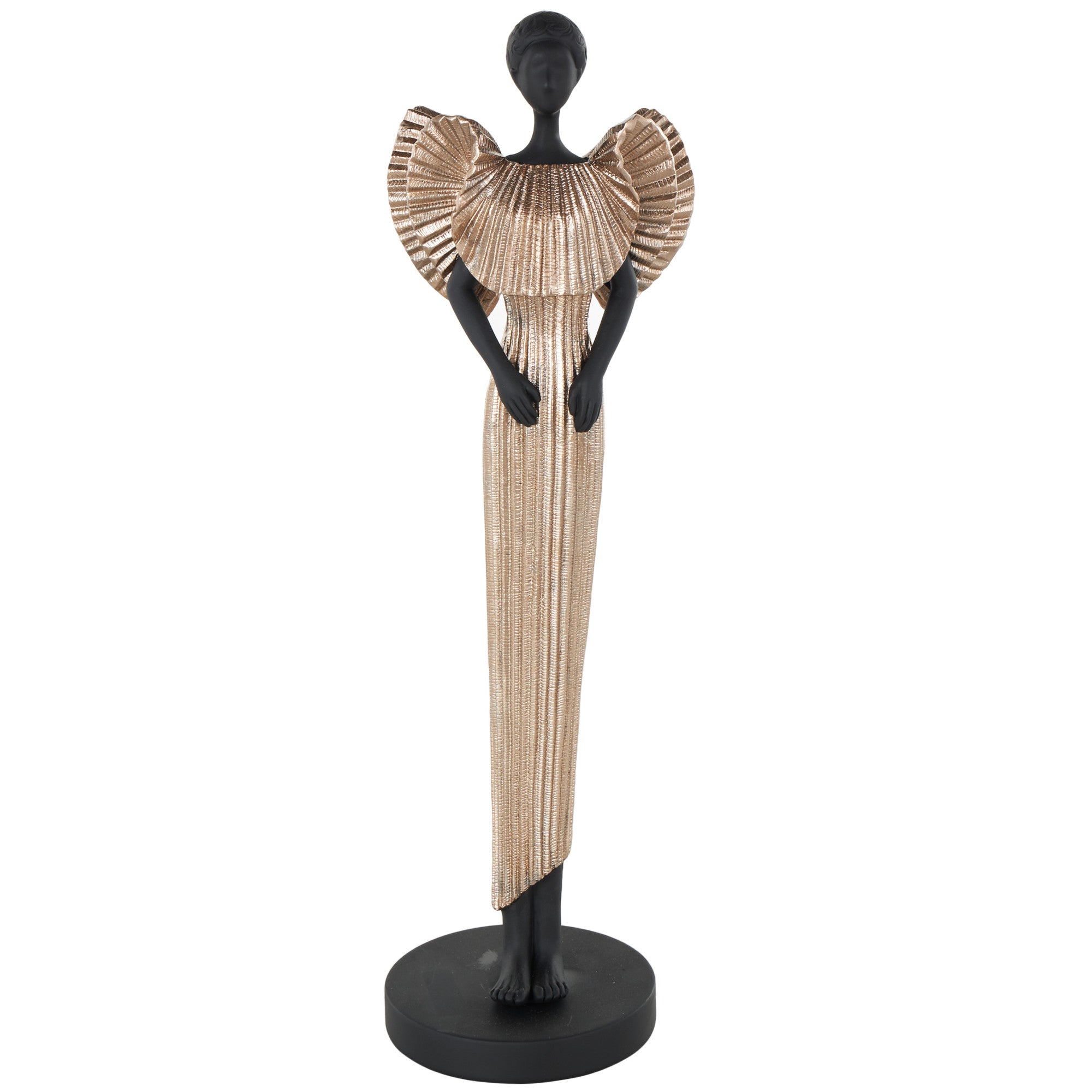 Woman Black Polyresin Decorative Sculpture with Ivory Dress