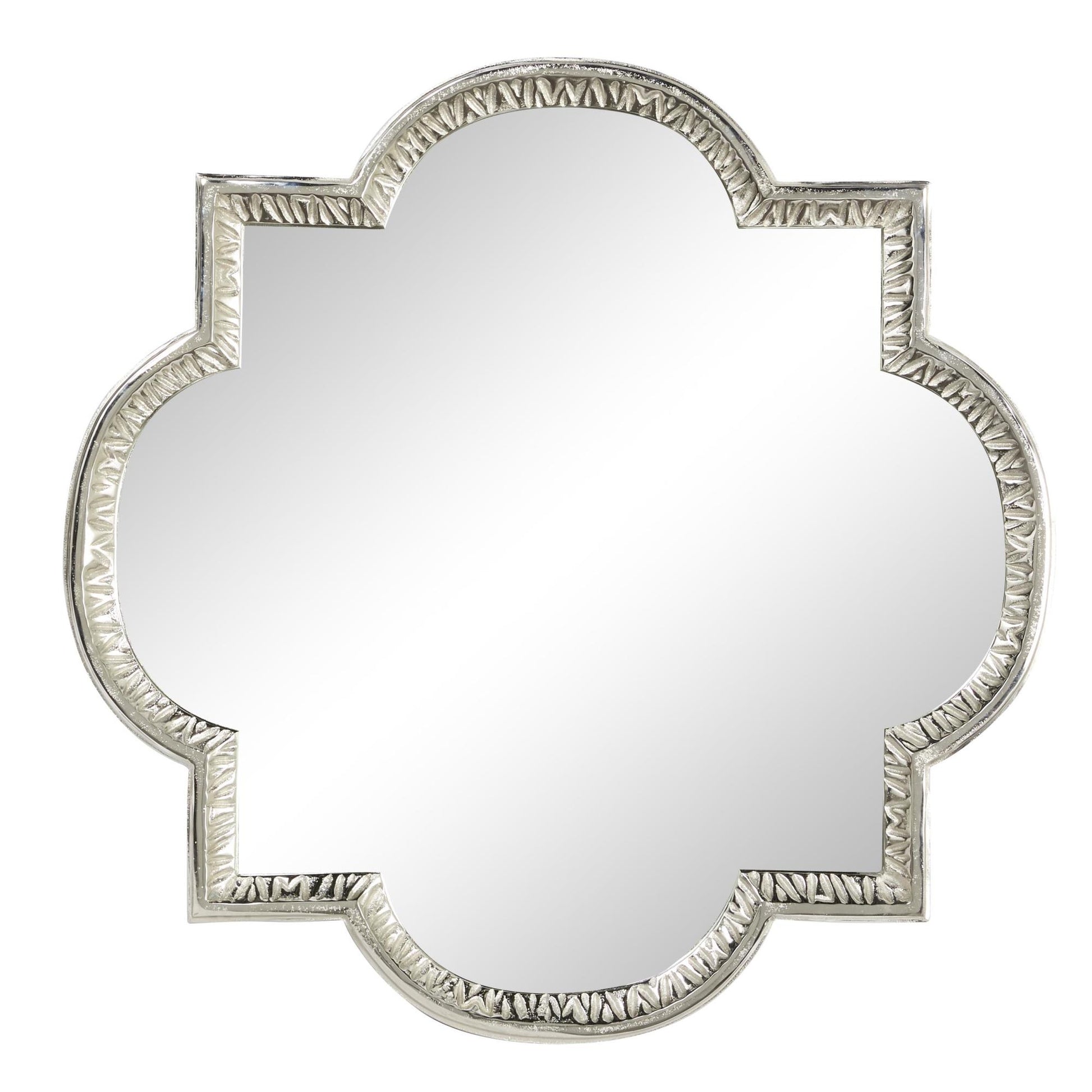 Gray Aluminum Metal Quatrefoil Engraved Room Wall Mirror