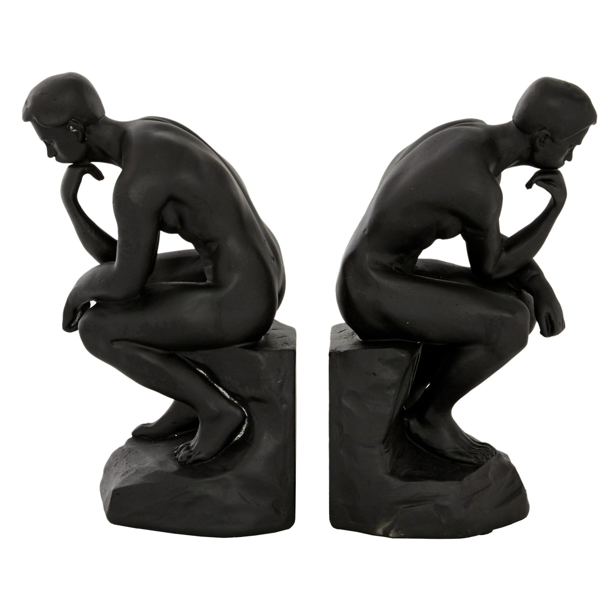 Set of 2 People Black Polystone The Thinker Decorative Bookends
