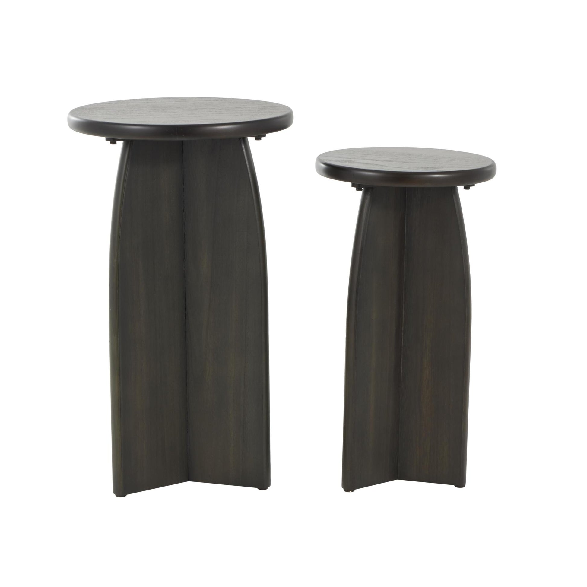 Set of 2 Wood Pedestal Side End Accent Table