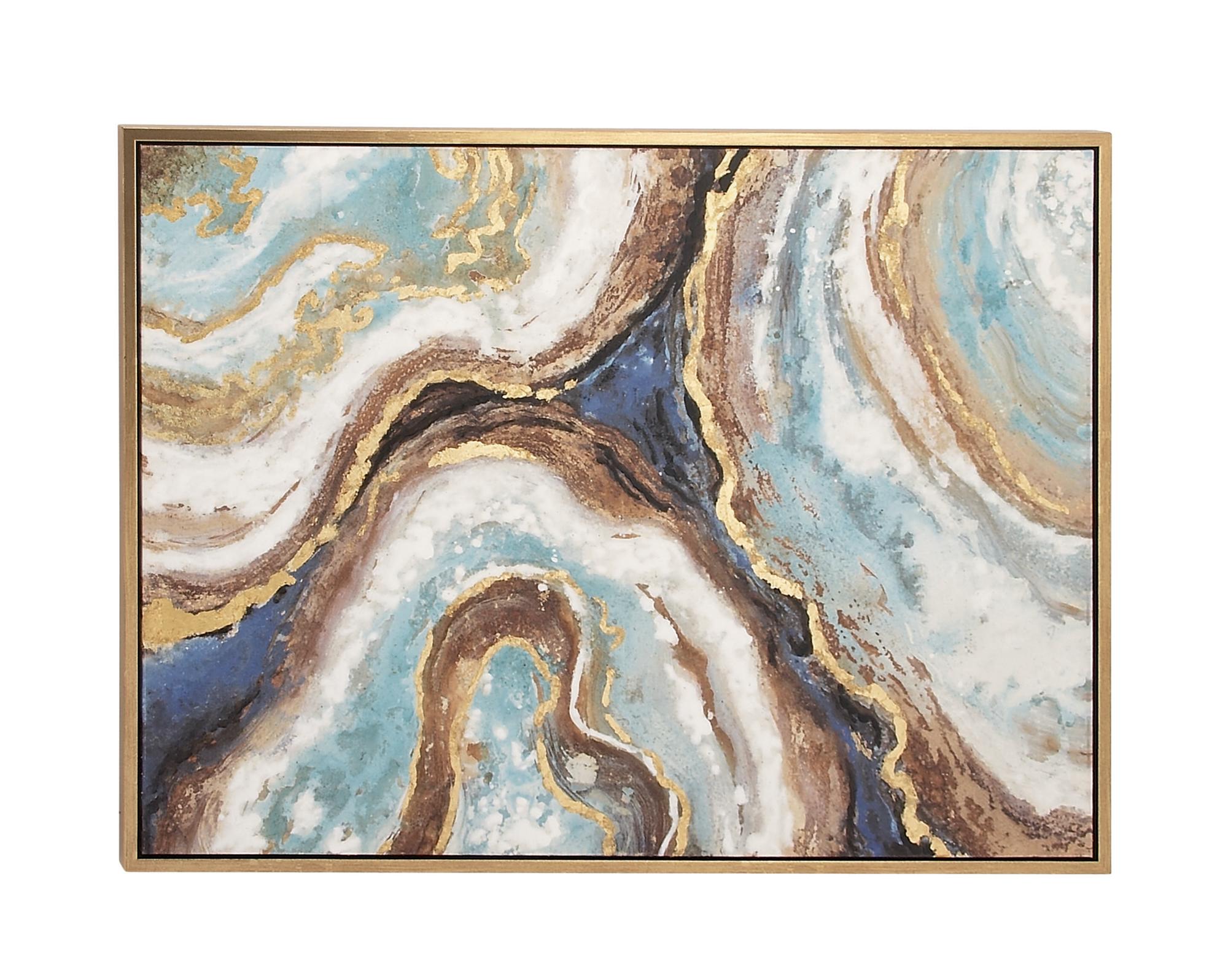 Geode Blue Canvas Enlarge Slice Living Room Framed Wall Art with Gold Foil Accents