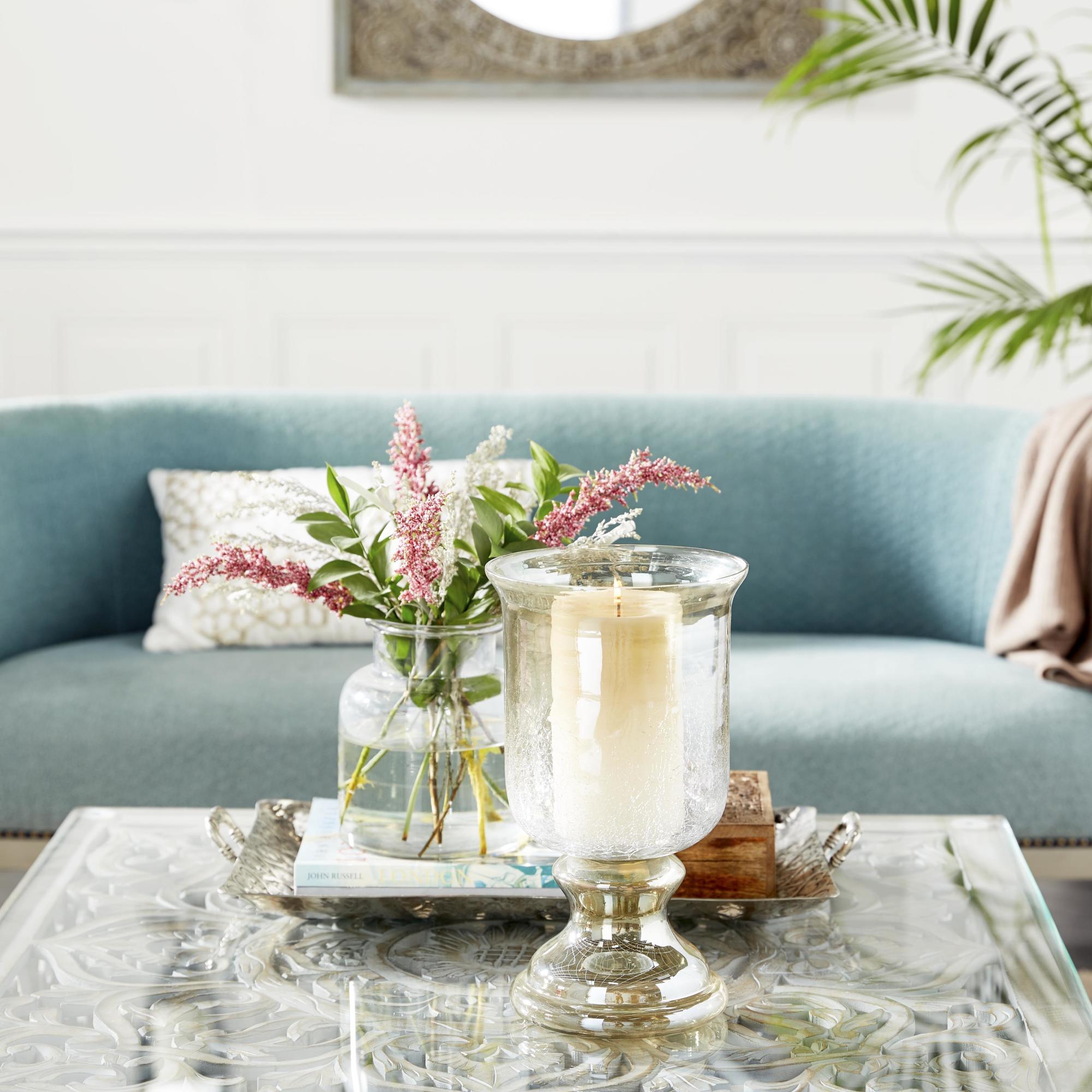 Glass Handmade Turned Style Pillar Room Hurricane Lamp with Smoked Glass Finish 7" x 7" x 14"