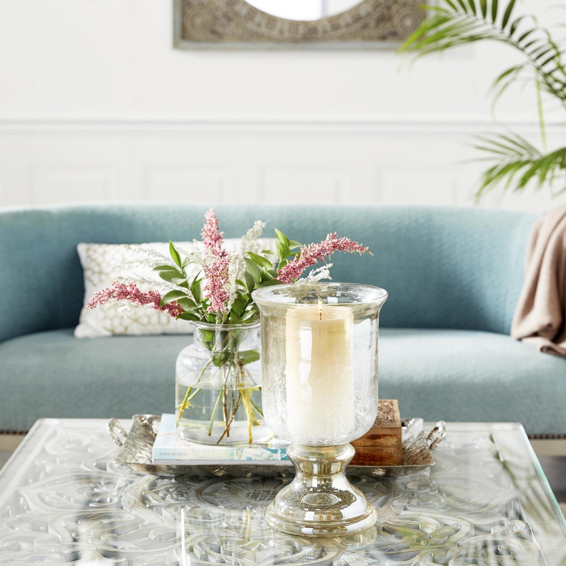 Glass Handmade Turned Style Pillar Room Hurricane Lamp with Smoked Glass Finish 7" x 7" x 14"