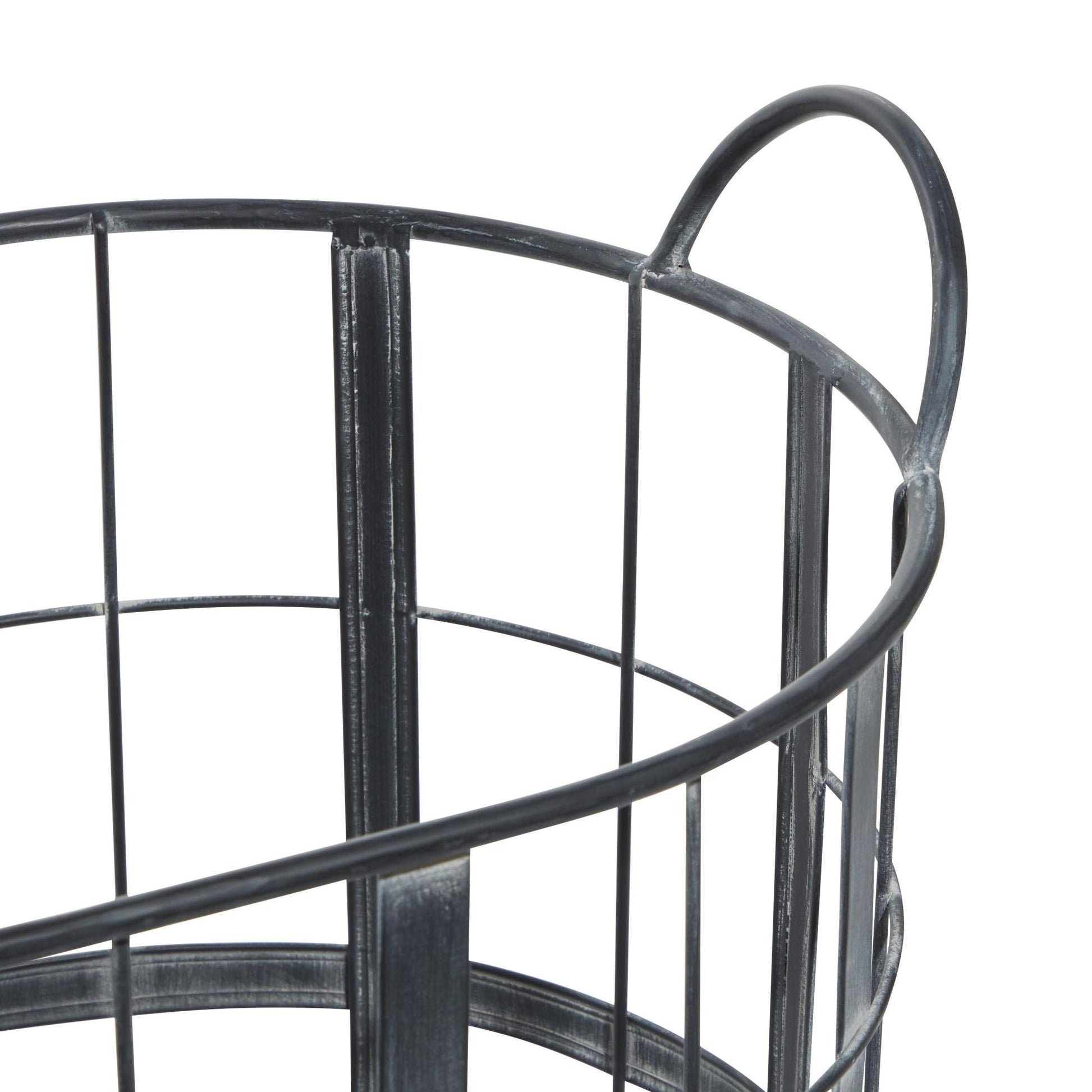 Set of 2 Black Metal Wire Grid Decorative and Functional Storage Basket with Wheels and Handles