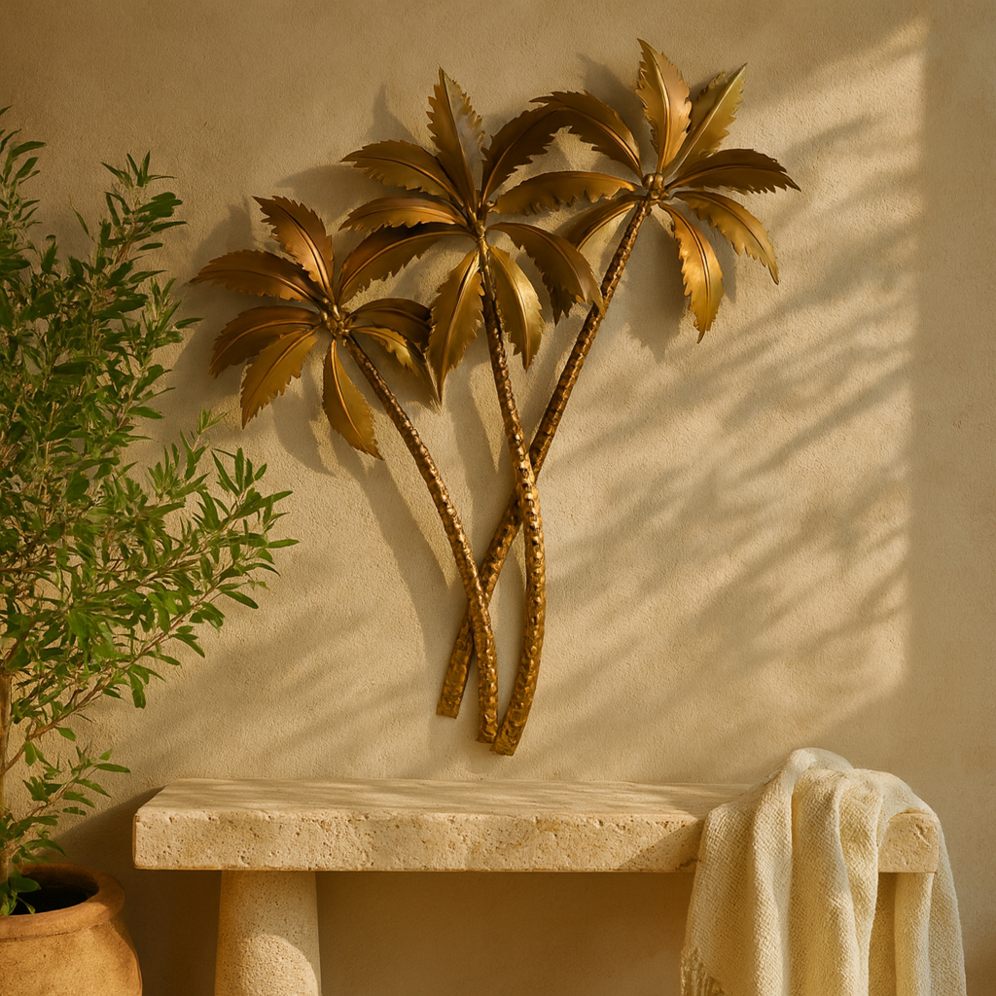 Tree Copper Stainless Steel Metal Slanted Home Wall Decor with Bronze and Yellow Accents