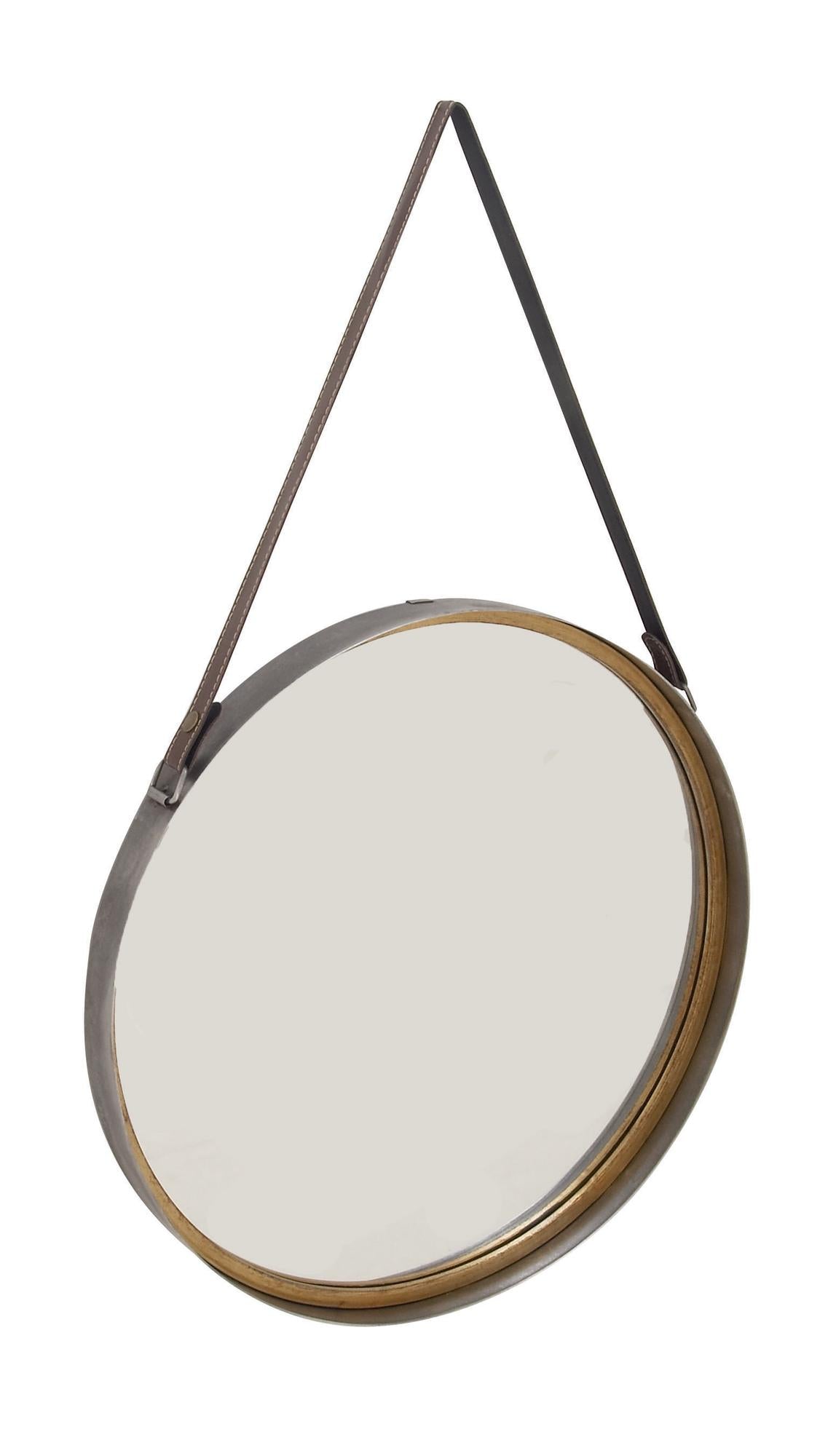 Gold Metal Small Room Wall Mirror with Leather Hanging Strap