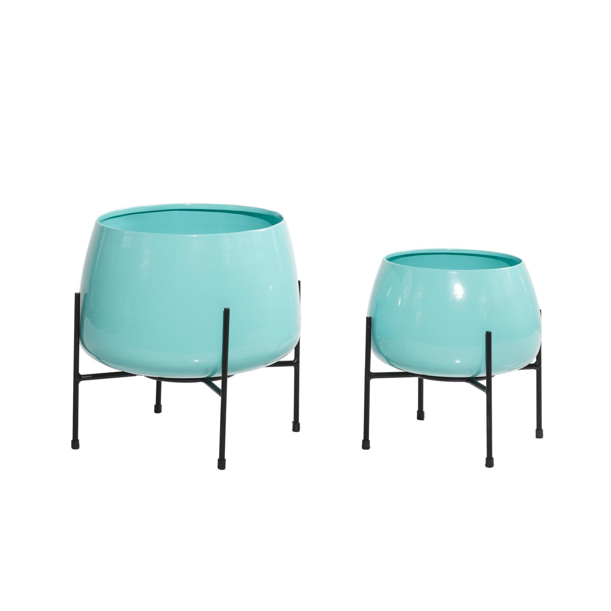Set of 2 Metal Rounded Dome Indoor Outdoor Planter with Removable Stand