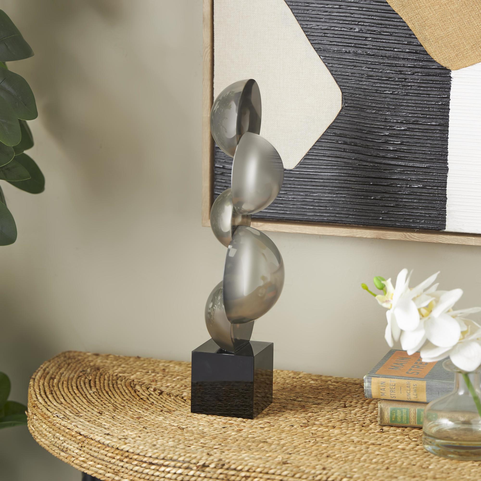 Abstract Glass Stacked Orb Decorative Sculpture with Black Base