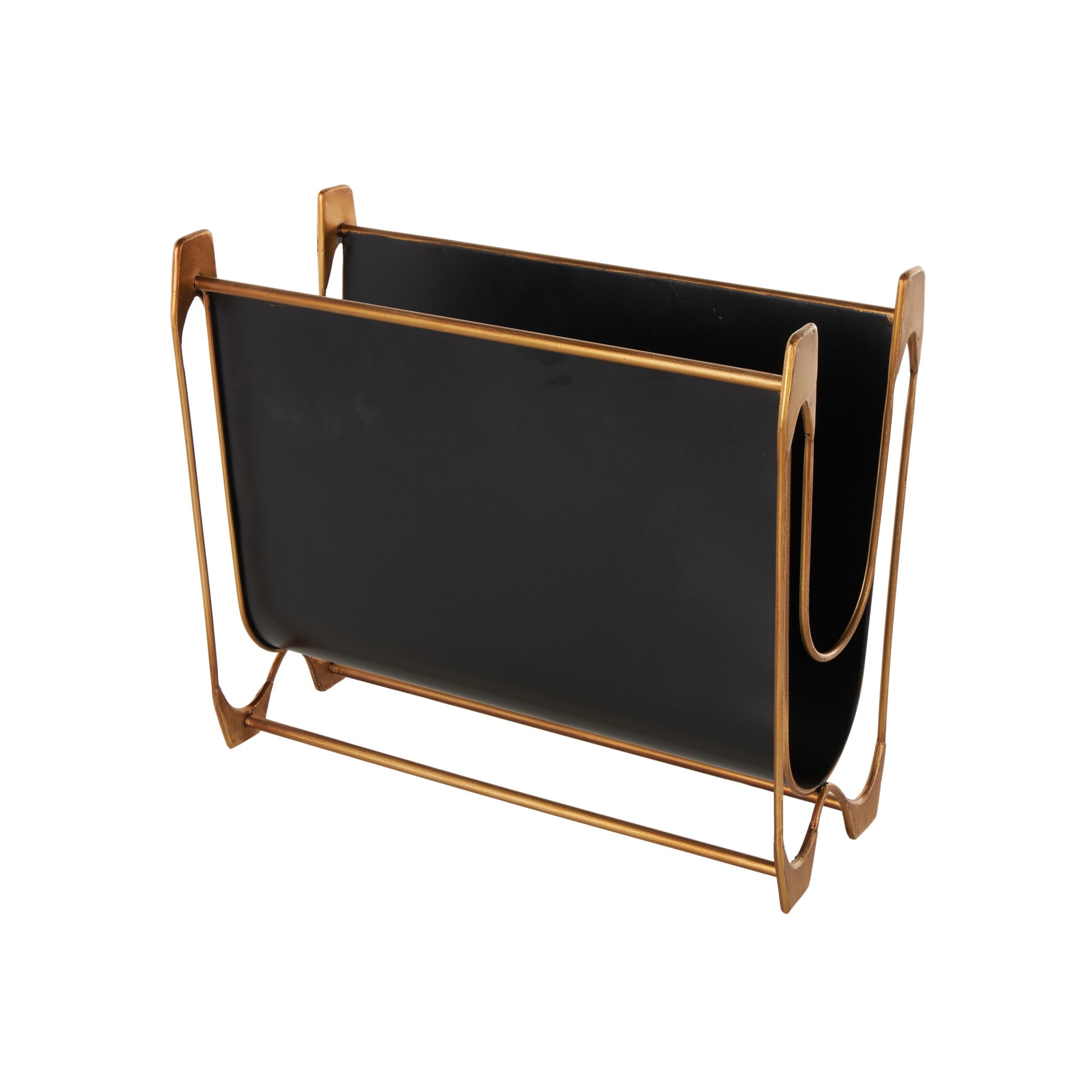 Black Metal Curved Decorative Magazine Holder with Brass Stand