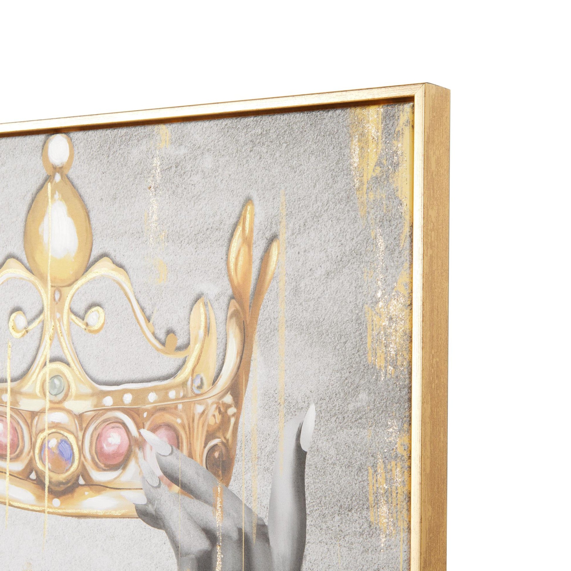 Crown Gold Canvas Living Room Framed Wall Art with Shaded Hands and Metallic Foil Accents