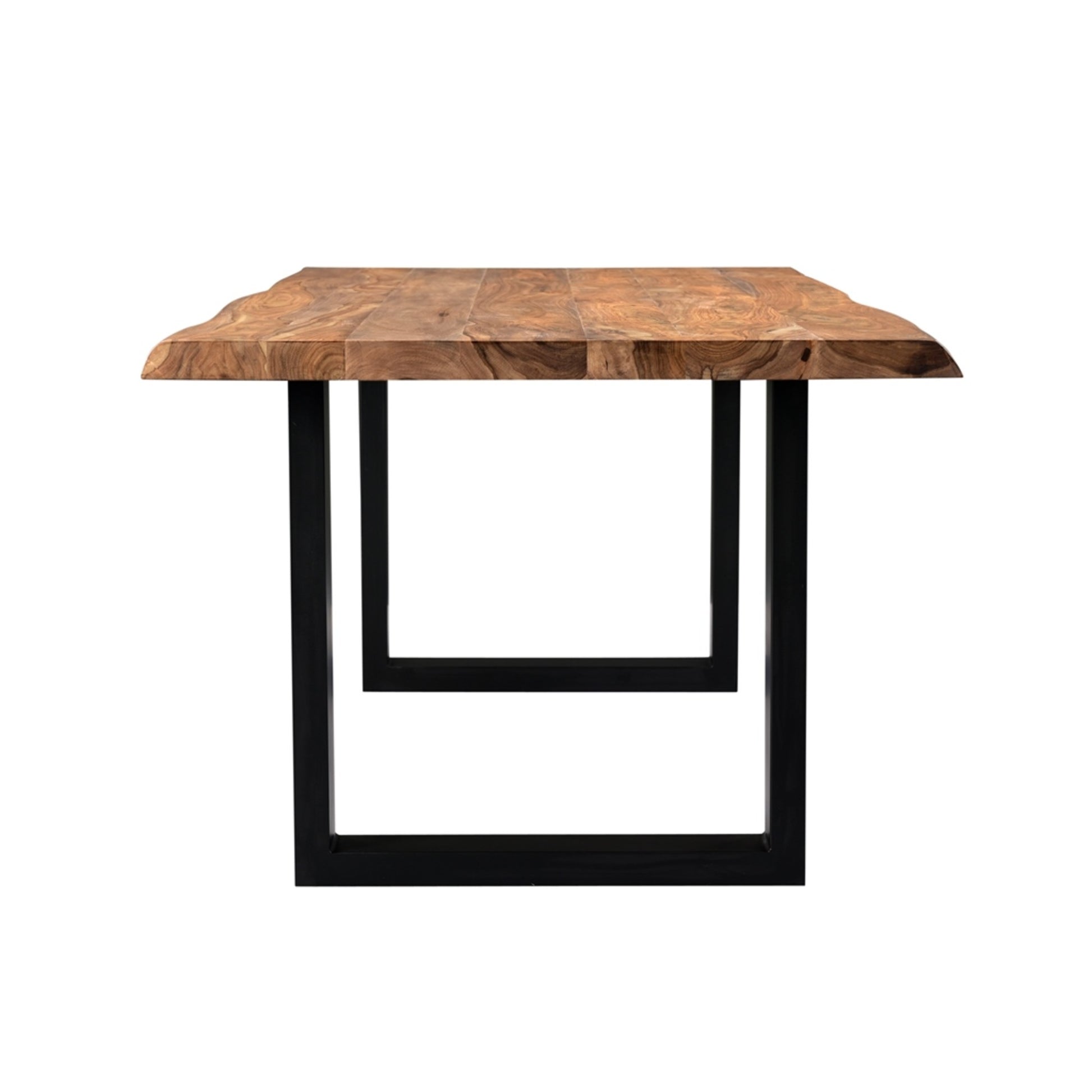 Brown Sheesham Wood Kitchen Dining Table with Natural Wood Grain and Black Iron Framed Legs