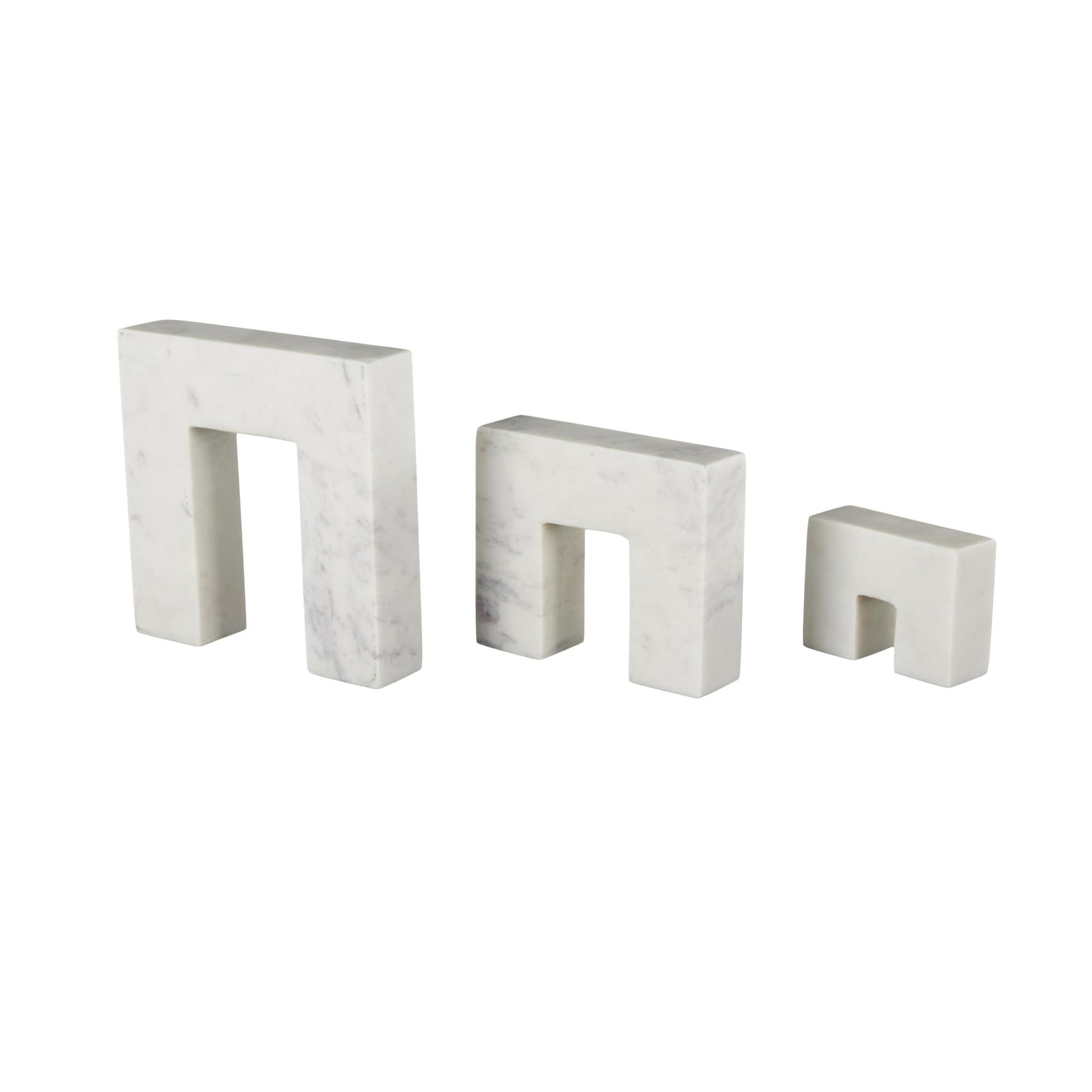 Set of 3 Abstract Marble Square Arch Decorative Sculpture with Varying Sizes Set of 3 7",5",3"H