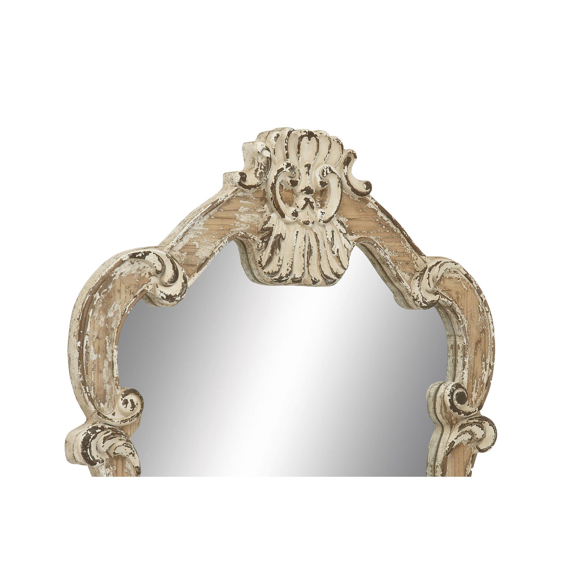 Scroll Cream Wood Distressed Vintage Carved Acanthus Room Wall Mirror
