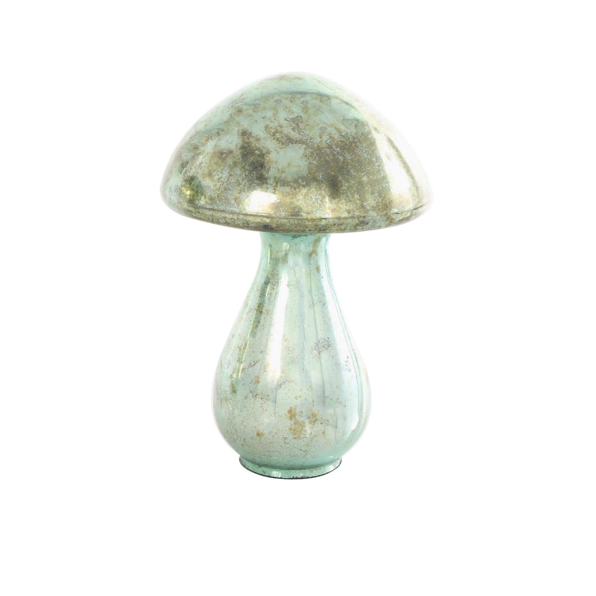 Set of 2 Mushroom Glass Handmade Glossy Weathered Decorative Sculpture