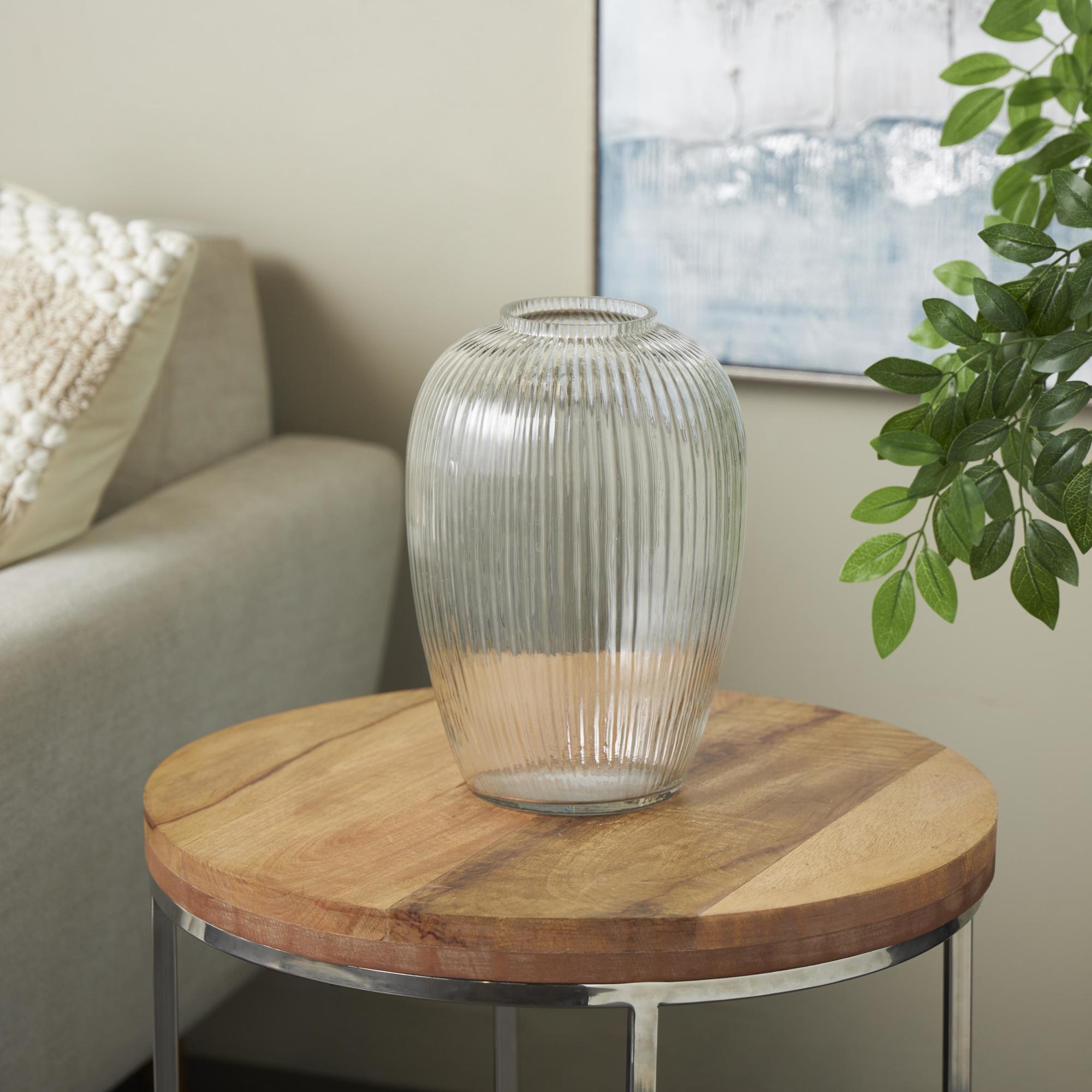 Glass Ribbed Fluted Decorative Vase 6" x 6" x 9"