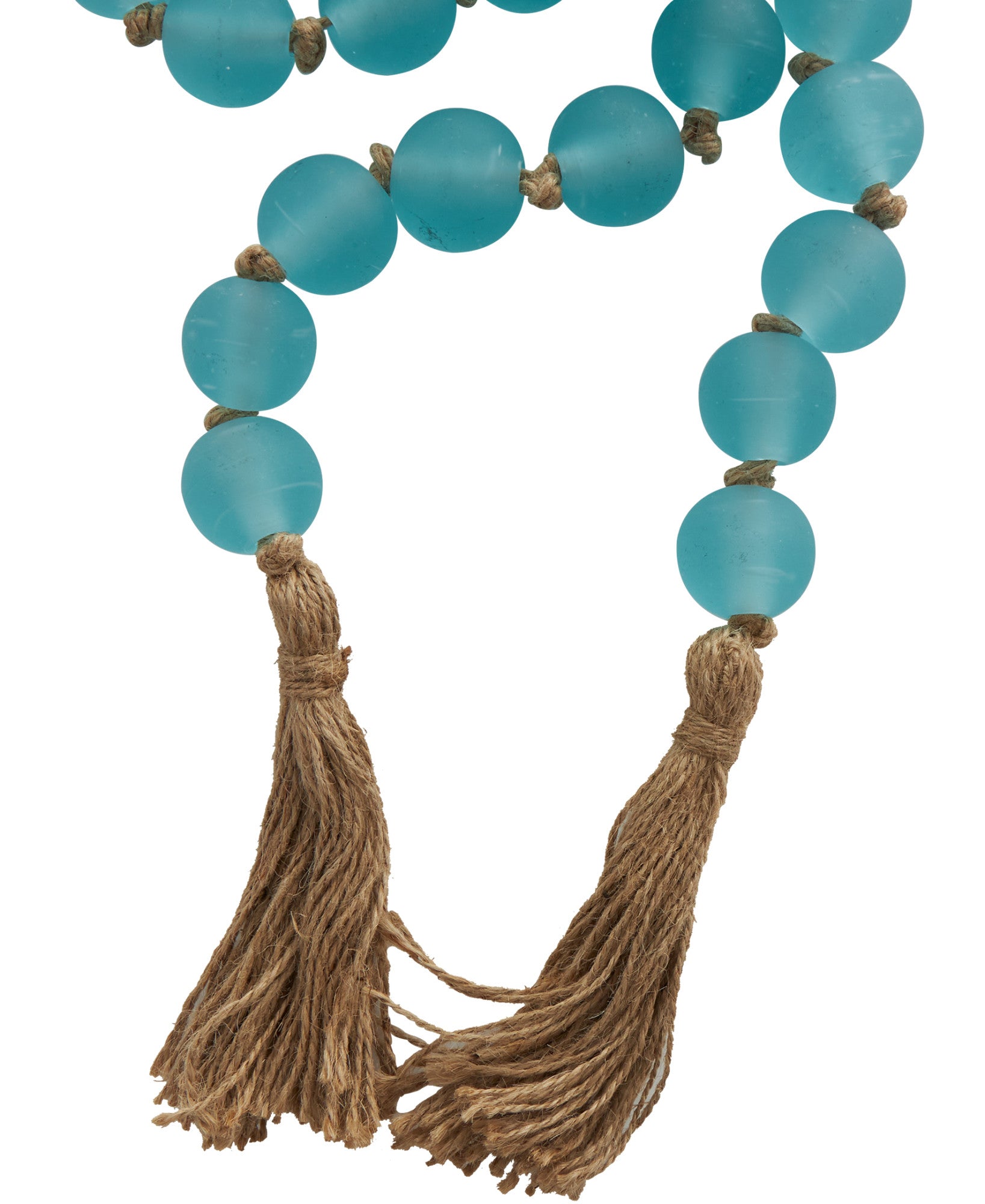 Glass Handmade Round Beaded Garland with Tassel with Knotted Brown Jute