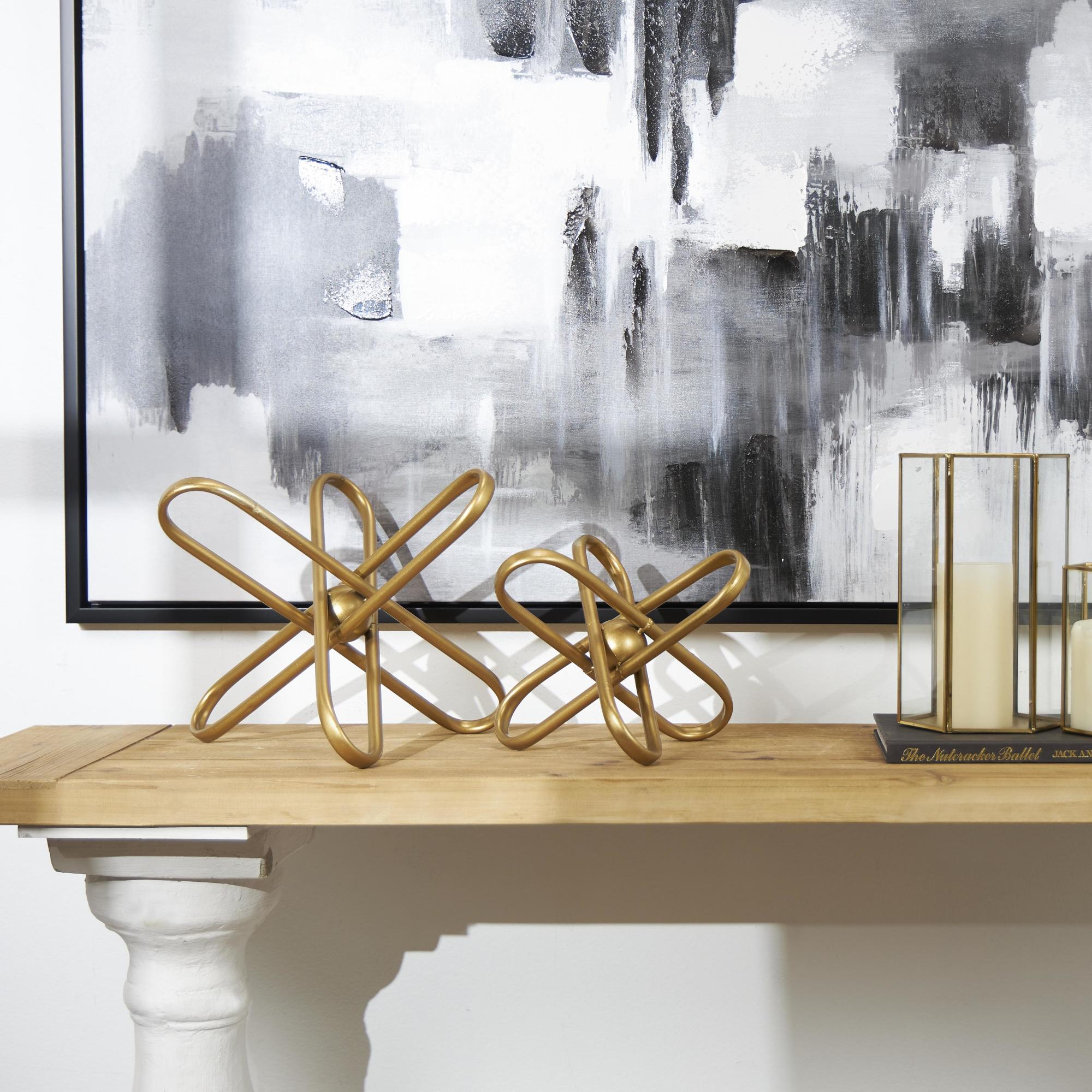 CosmoLiving by Cosmopolitan Set of 2 Jack Gold Metal Linked Decorative Sculpture with Orb Center