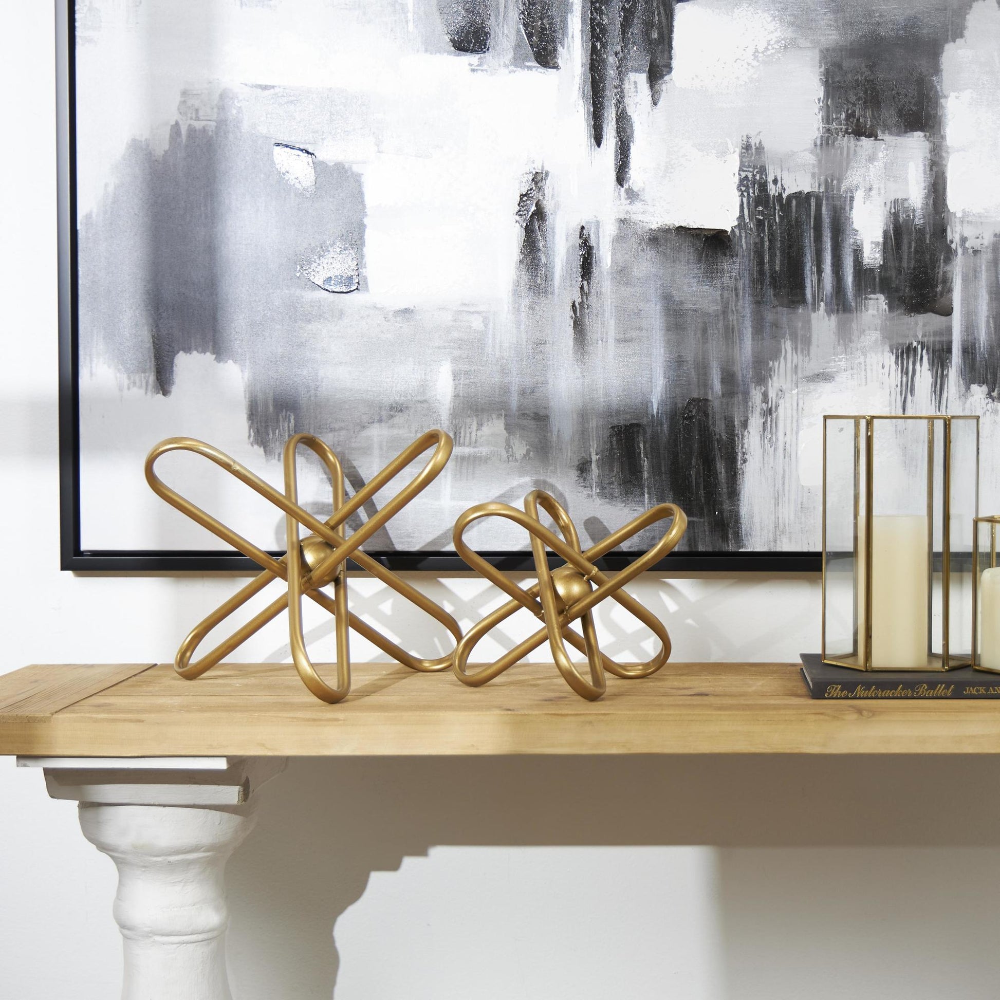 CosmoLiving by Cosmopolitan Set of 2 Jack Gold Metal Linked Decorative Sculpture with Orb Center