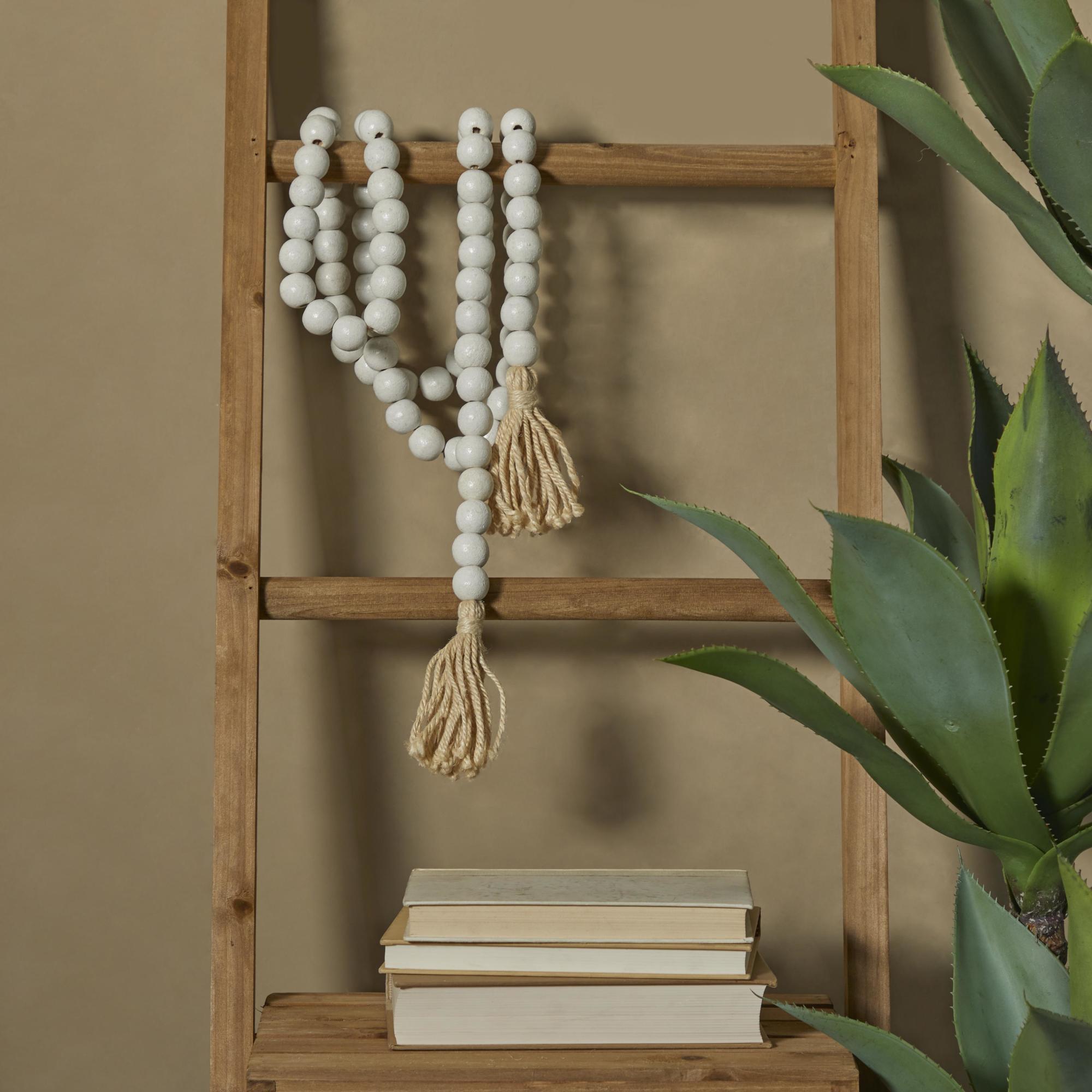 Mango Wood Handmade Round Long Carved Beaded Garland with Tassel