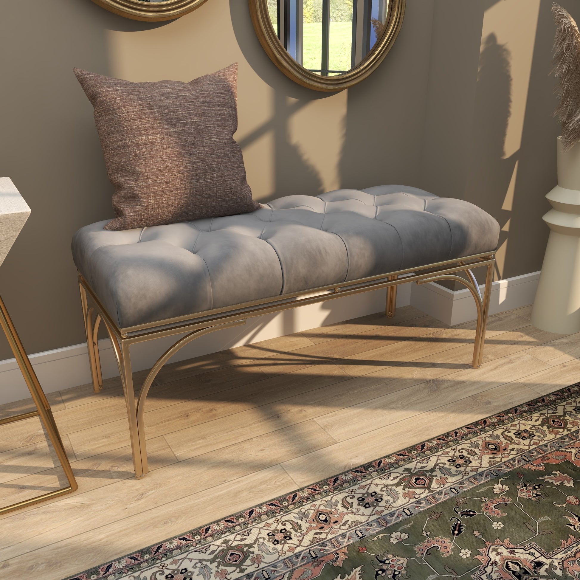 Velvet Home Bench with Gold Legs 39" x 17" x 19"
