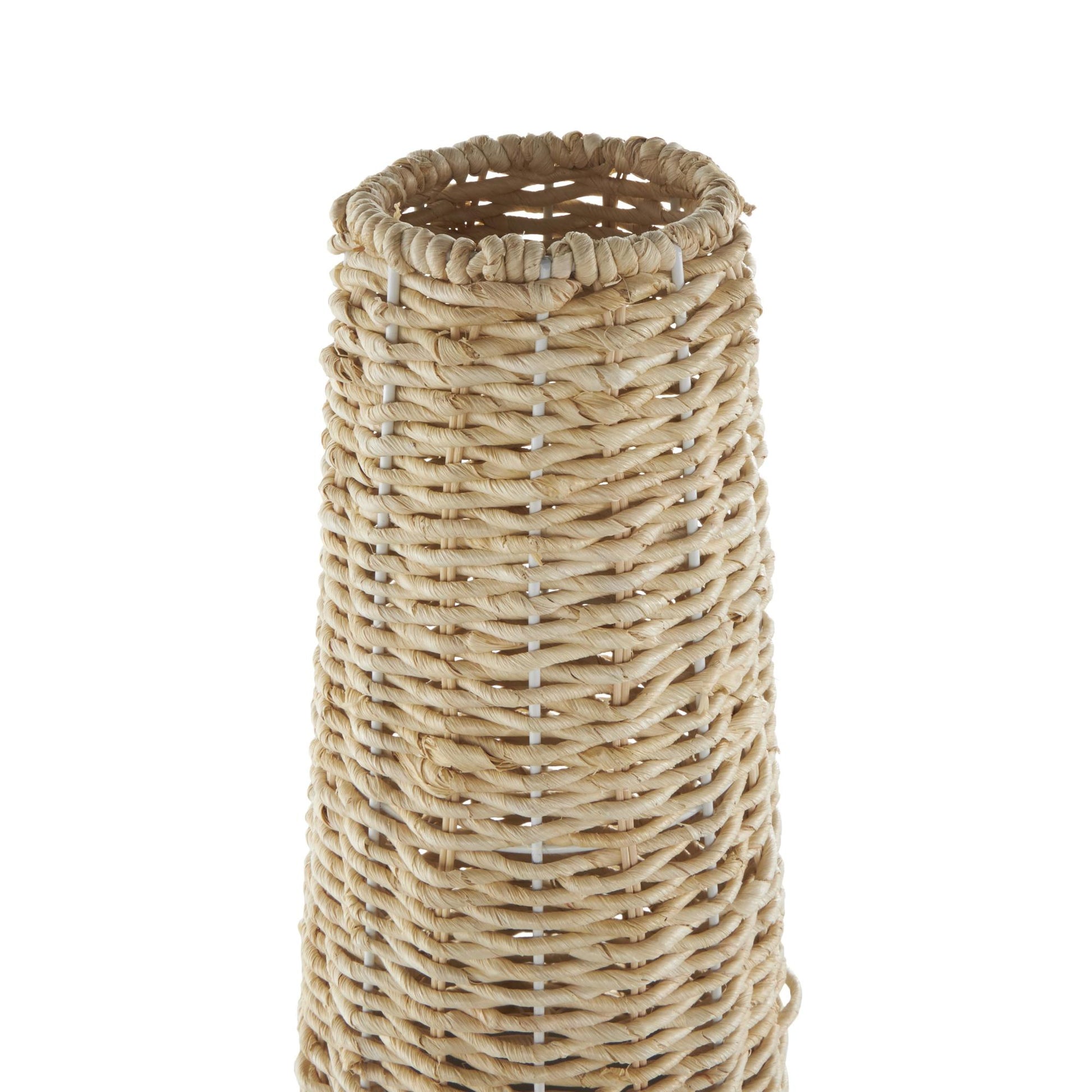 Geometric Light Brown Rattan Handmade Woven Decorative Vase with Beige Metal Base