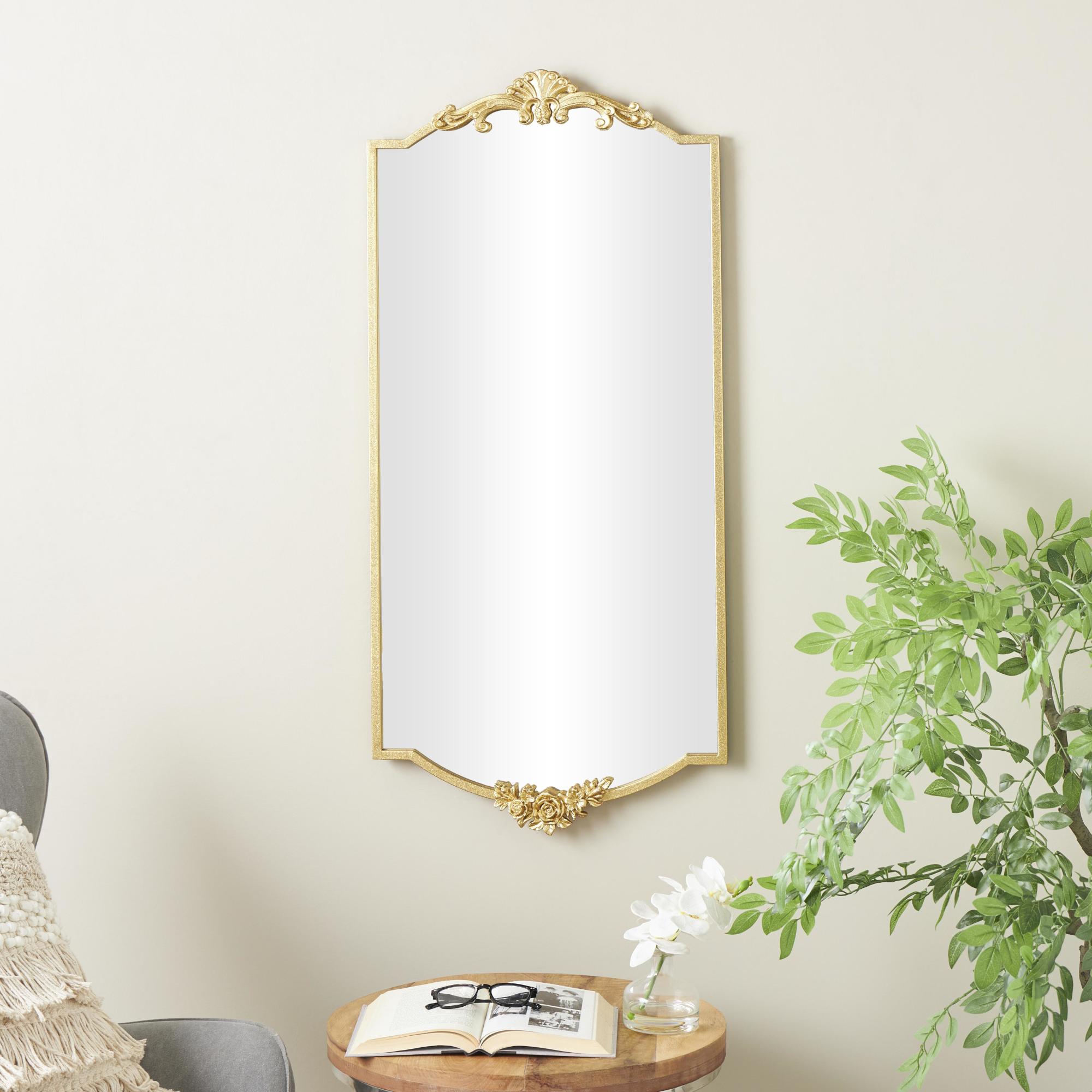 Floral Gold Metal Room Wall Mirror with Floral Embellishments