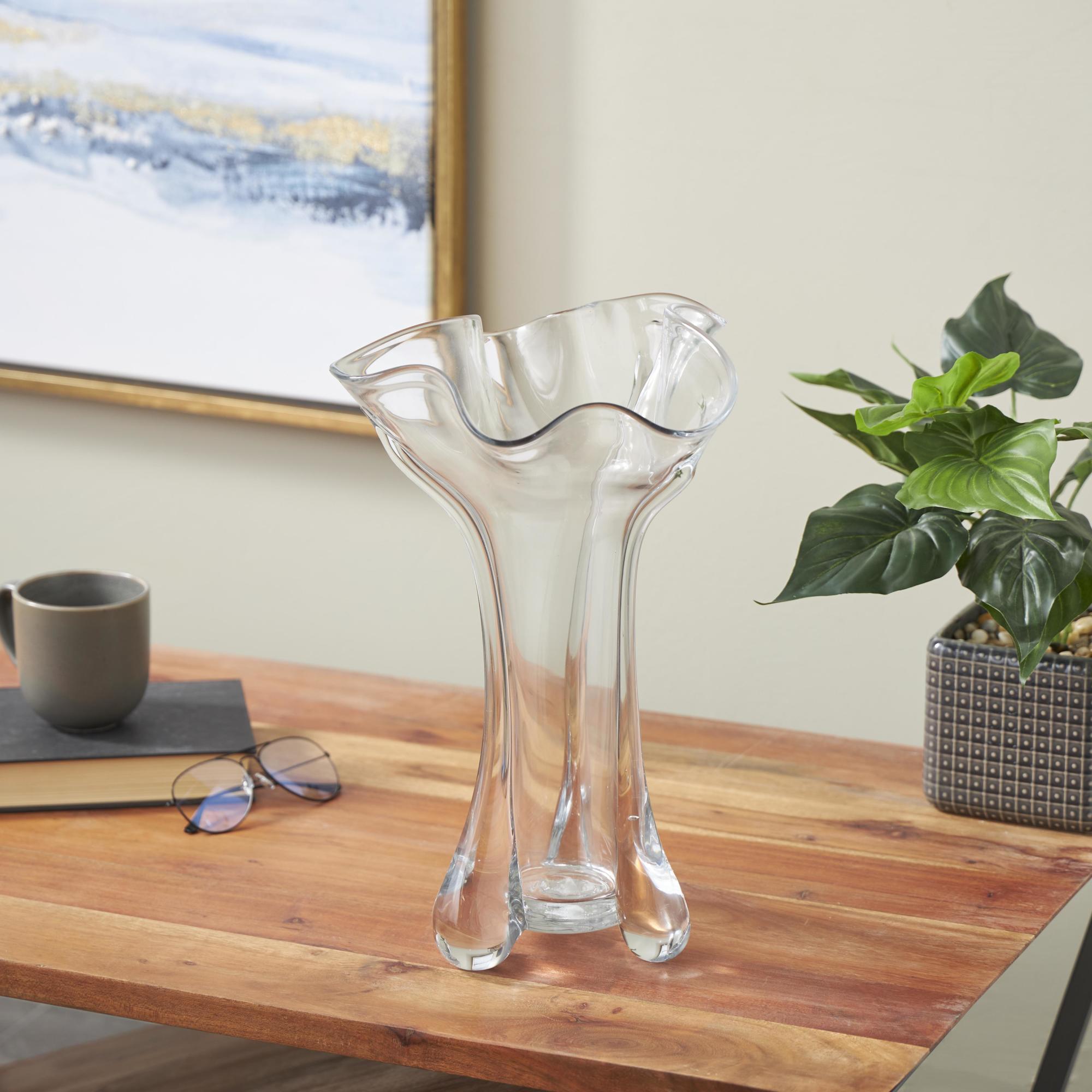 Abstract Clear Glass Fluted Tulip Decorative Vase