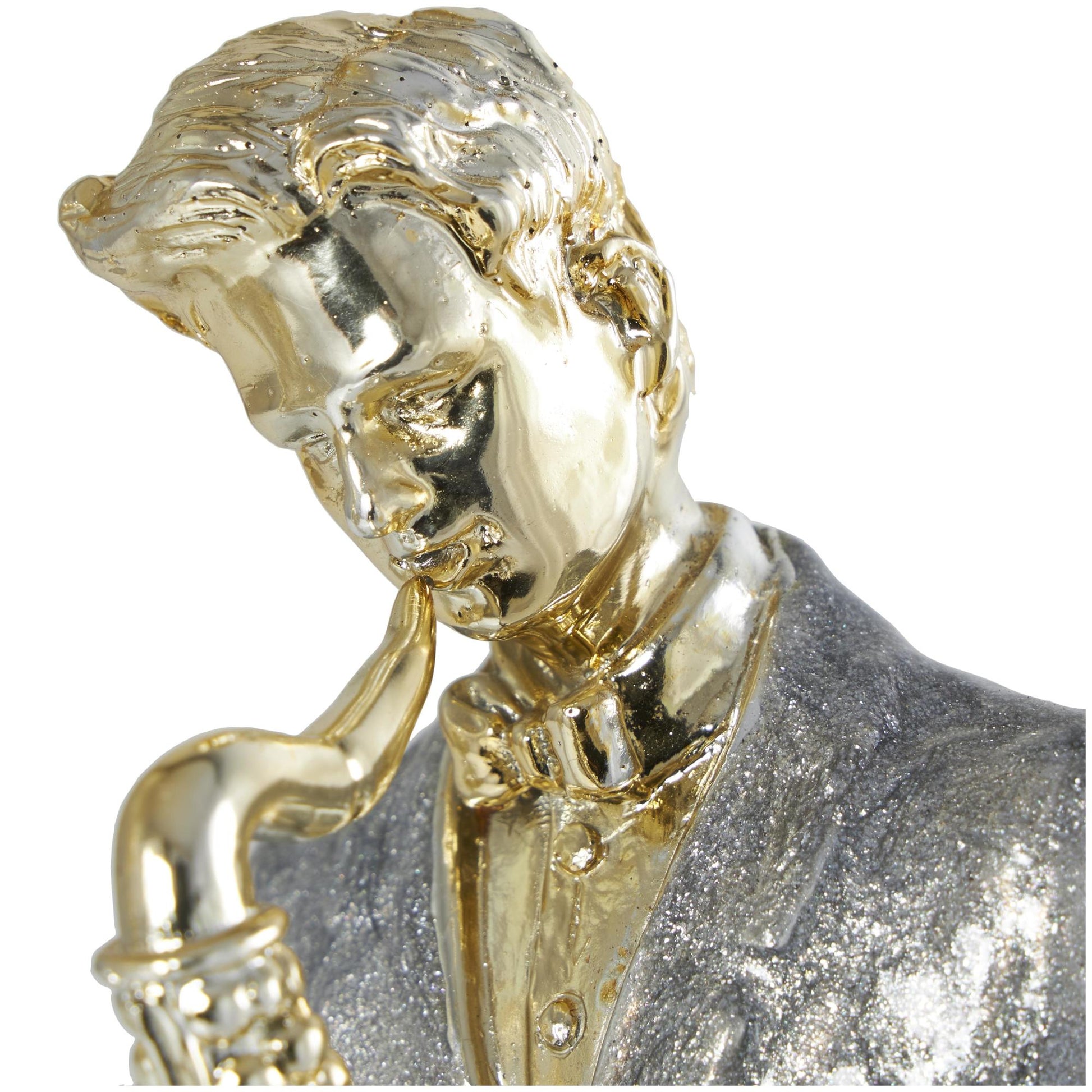 Set of 2 Musician Gold Resin Decorative Sculpture with Accordion and Saxophone