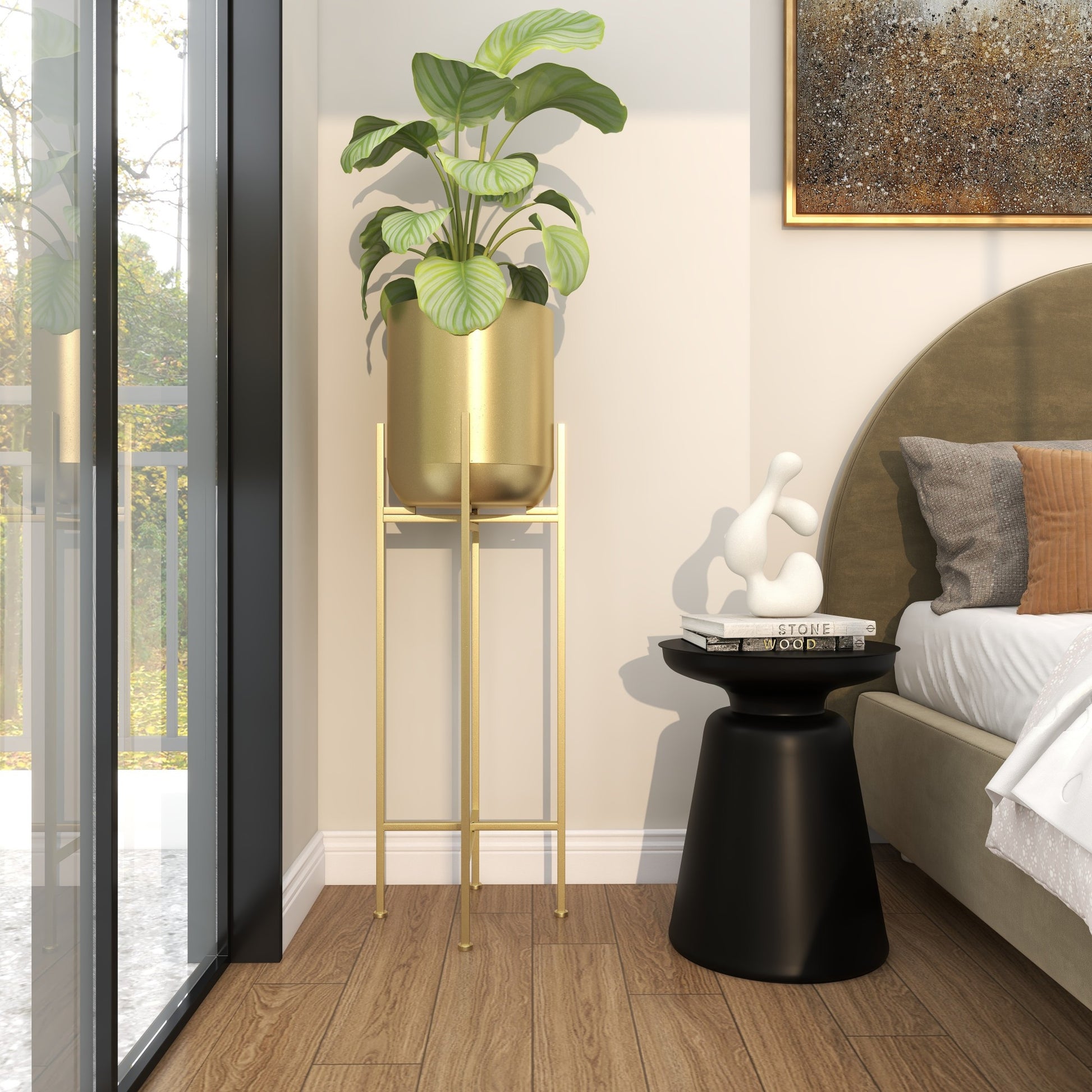 CosmoLiving by Cosmopolitan Metal Matte Dome Indoor Outdoor Planter with Removable Stand