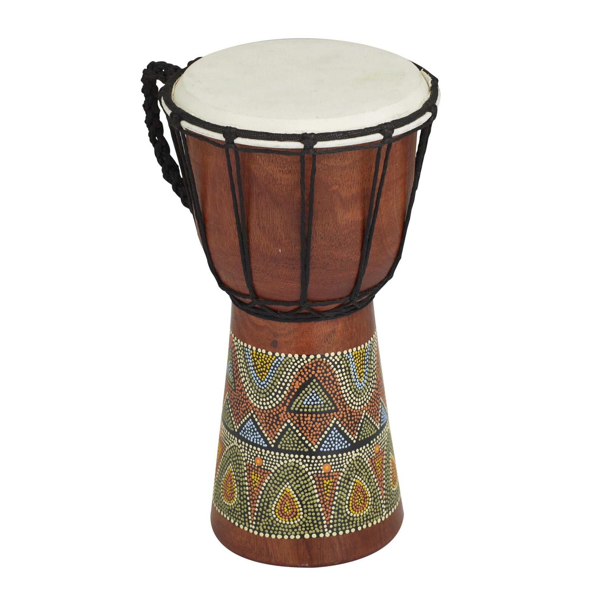 Drum Brown Wood Handmade Djembe Decorative Sculpture with Rope Accents