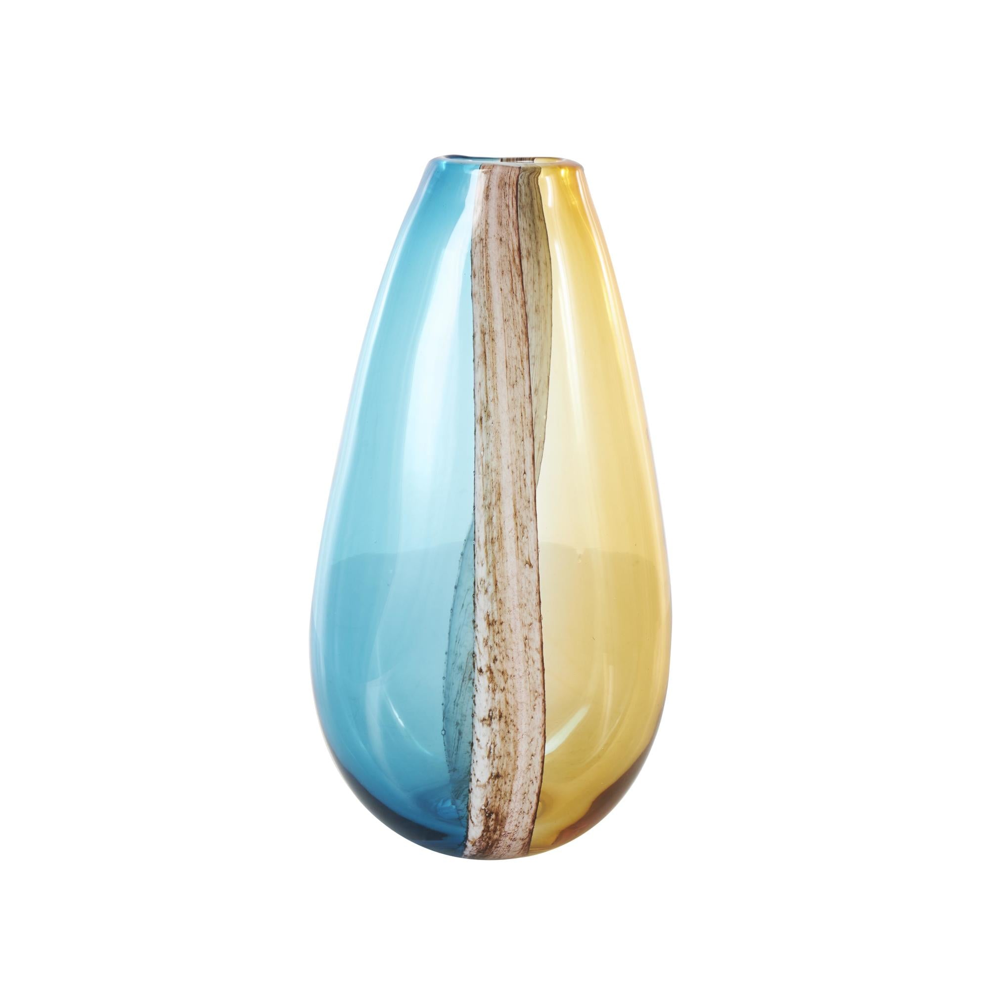 Multi Colored Glass Ombre Decorative Vase with Brown Textured Stripe Details