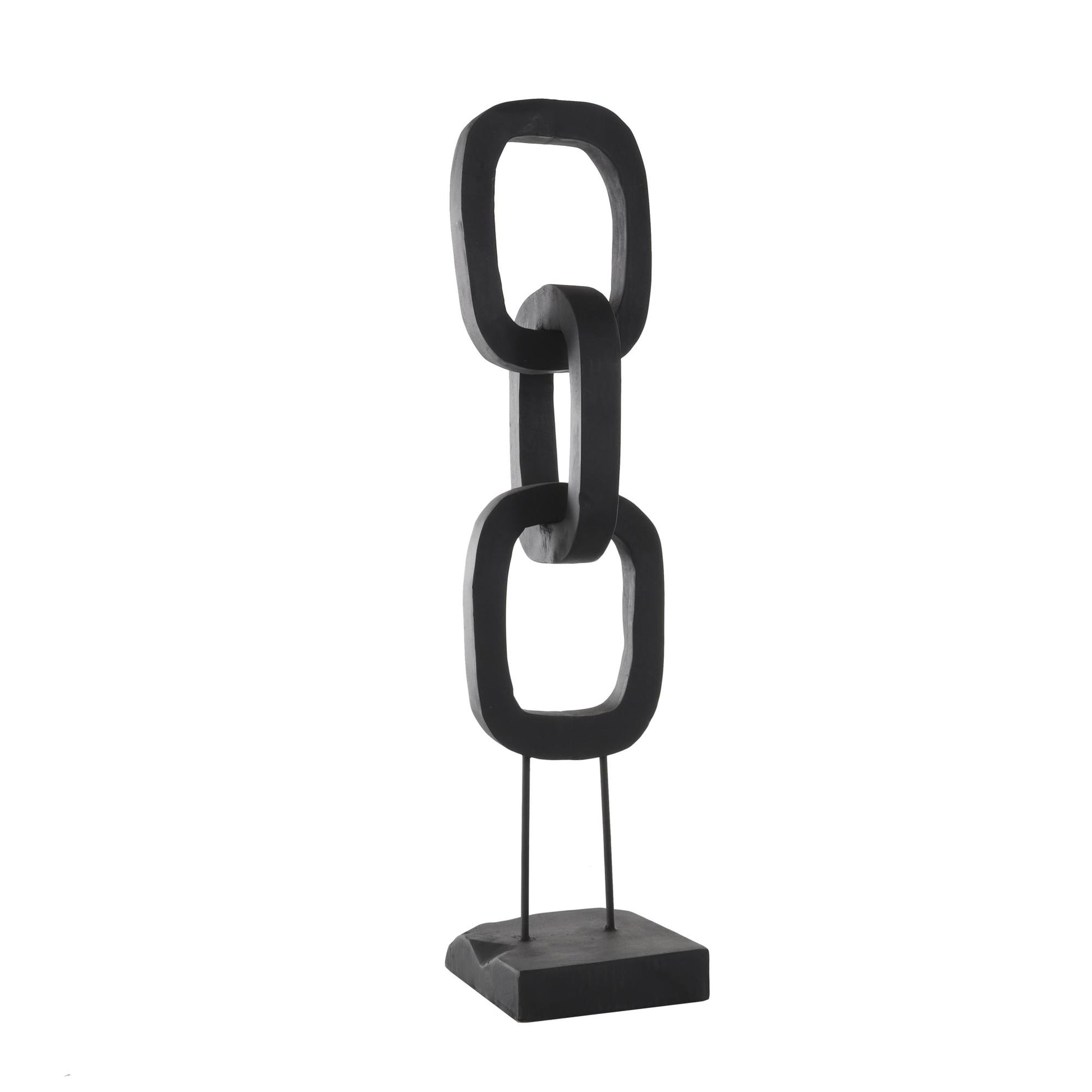 Chain Black Teak Wood Tall 3 Link Decorative Sculpture with Stand