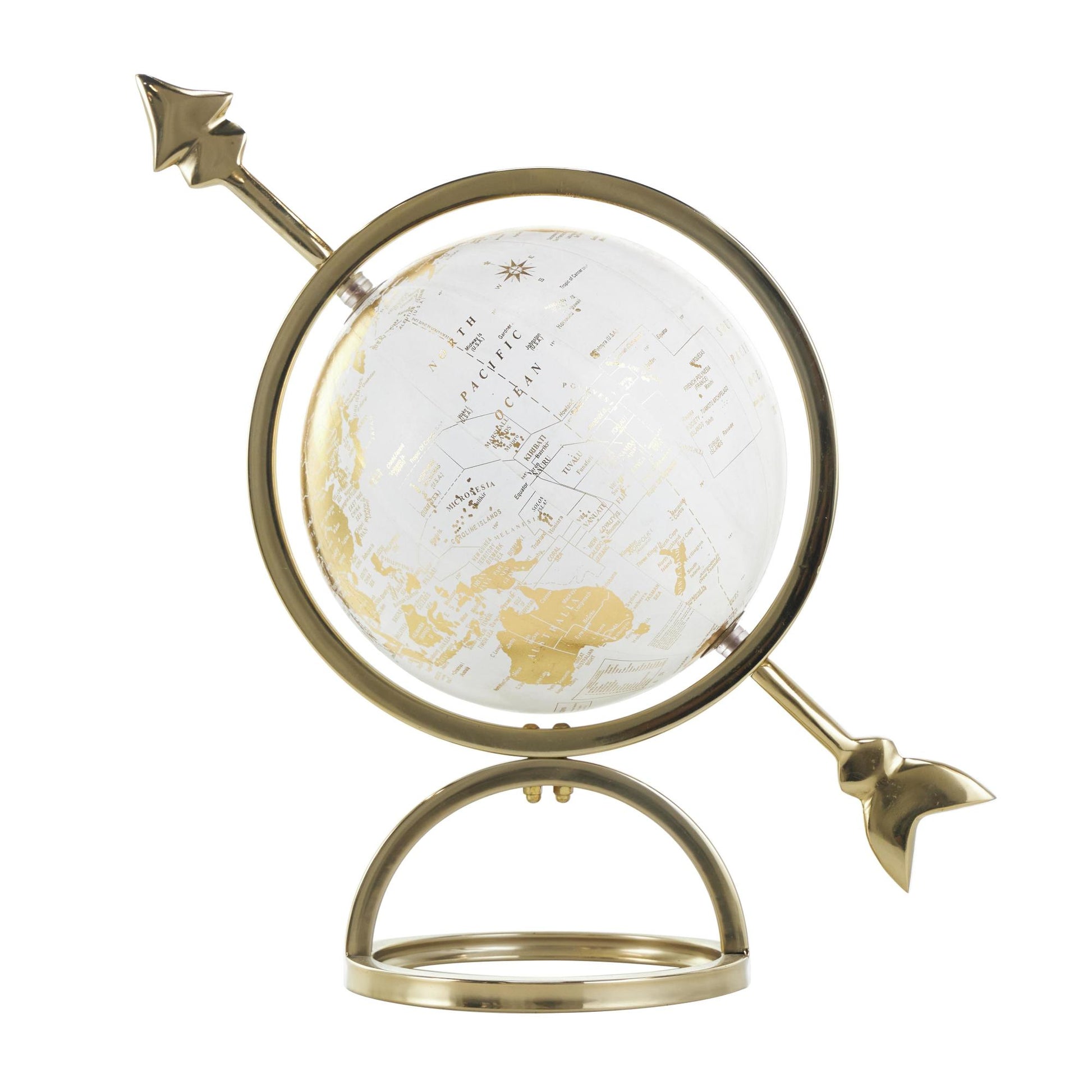 Armillary Gold Aluminum Metal Educational/Geographic Earth Globe with White Center