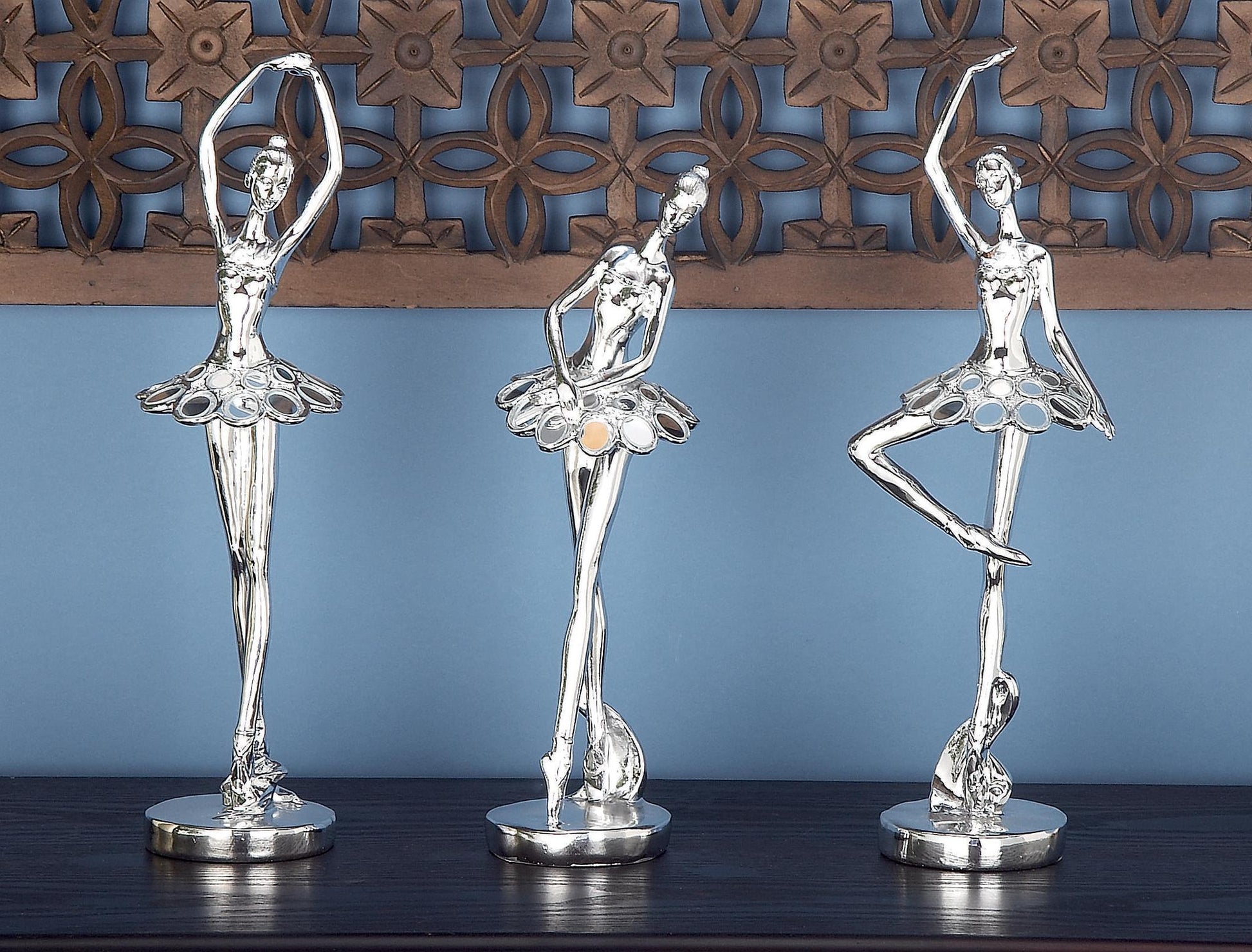 Set of 3 Dancer Polystone Decorative Sculpture with Capiz Inlay Set of 3 12", 12", 11"H