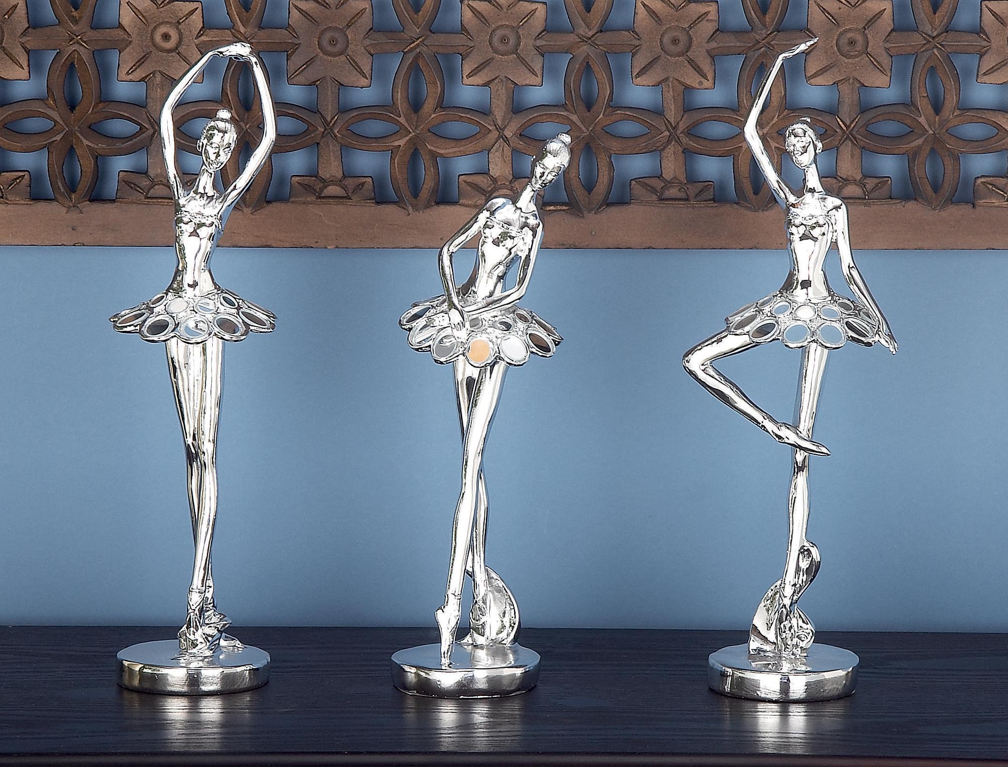Set of 3 Dancer Polystone Decorative Sculpture with Capiz Inlay Set of 3 12", 12", 11"H