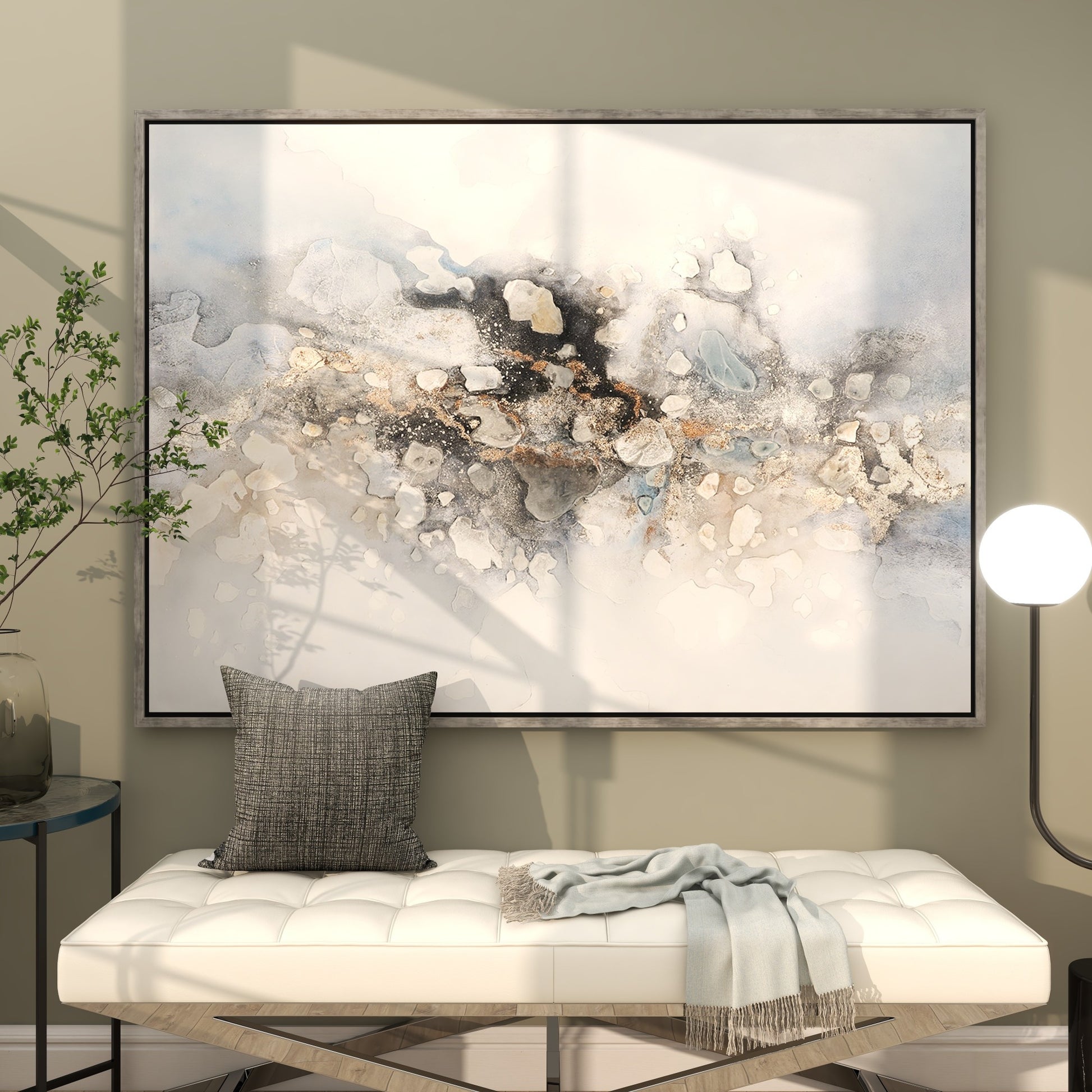 Abstract Multi Colored Canvas Watercolor Living Room Framed Wall Art with Gold Foil Accents