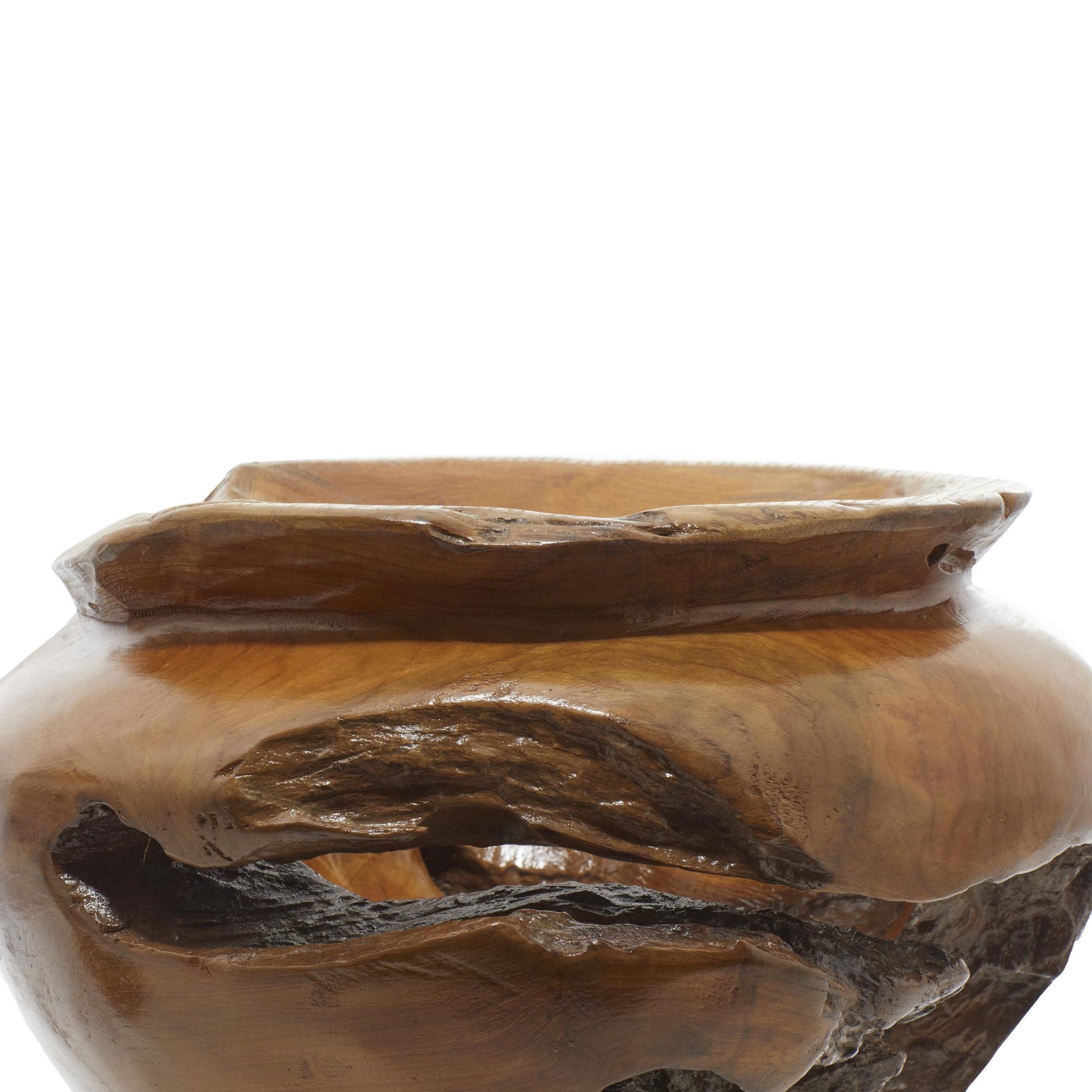 Brown Teak Wood Handmade Live Edge Free Form Large Decorative Bowl