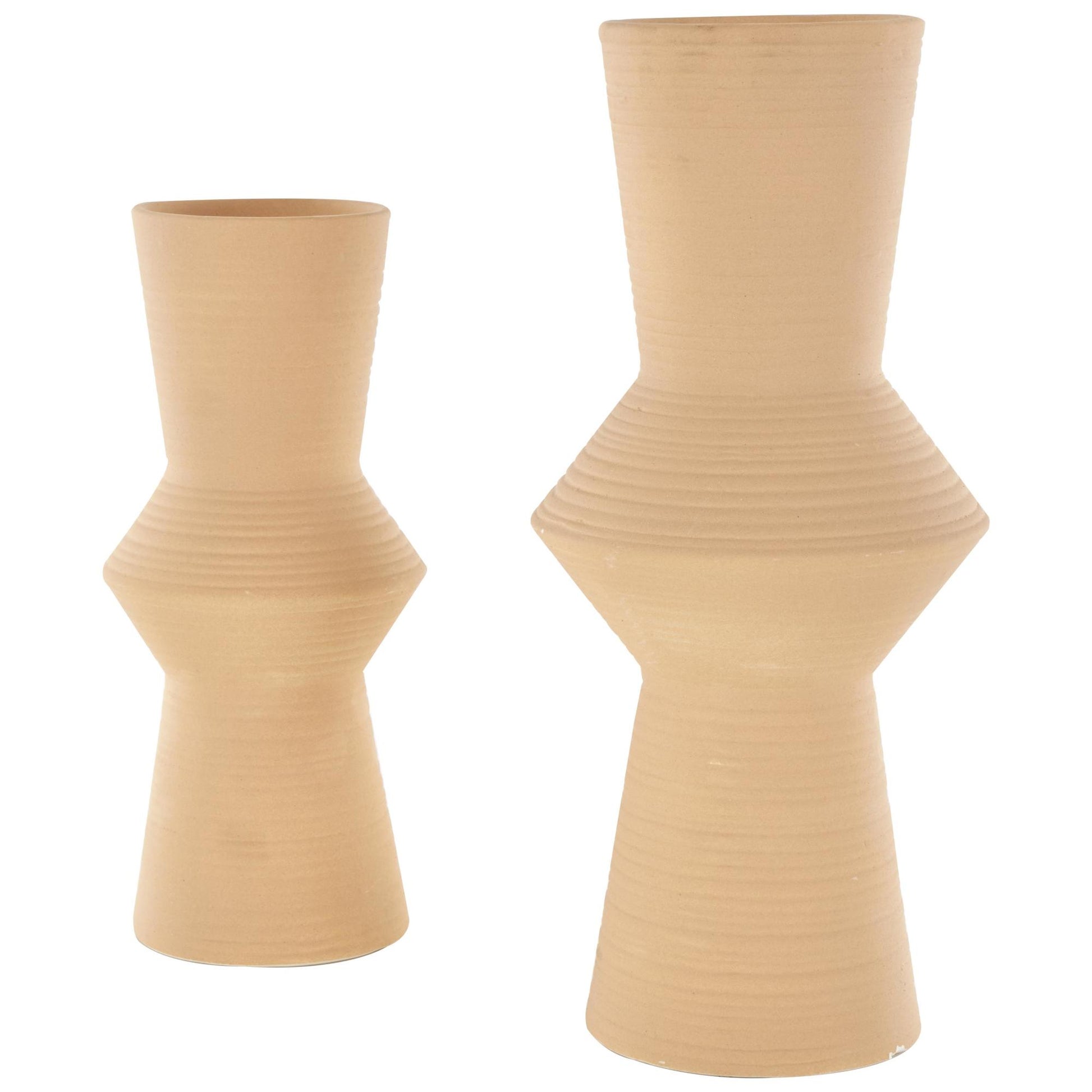 Set of 2 Ceramic Ribbed Cone Shaped Decorative Vase Set of 2 16", 13"H