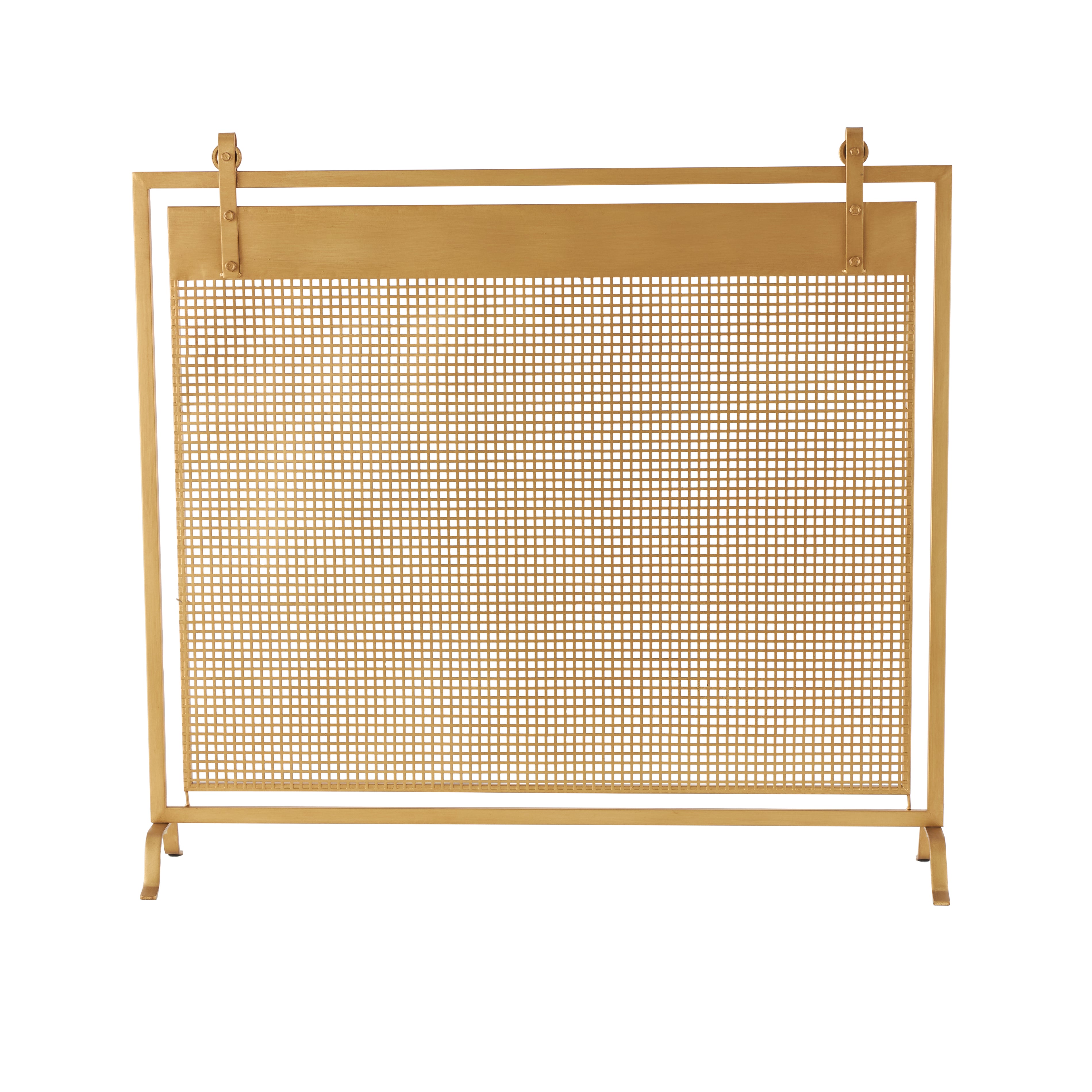 Geometric Metal Suspended Grid Style Single Panel Living Room Fireplace Screen with Bolted Detailing