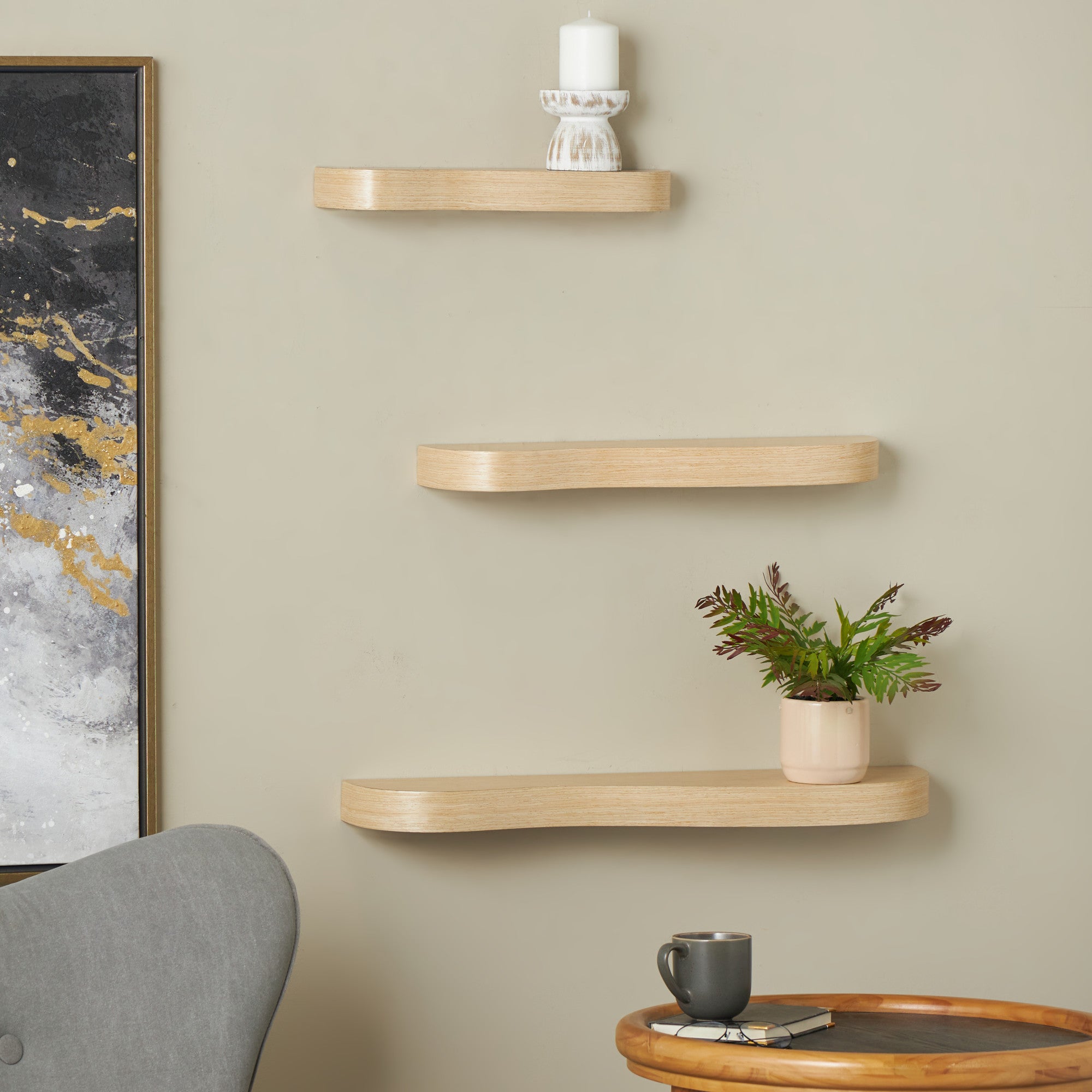 Set of 3 Wood Handmade Room Wall Shelf with Various Sizes Set of 3 24", 20", 16"W