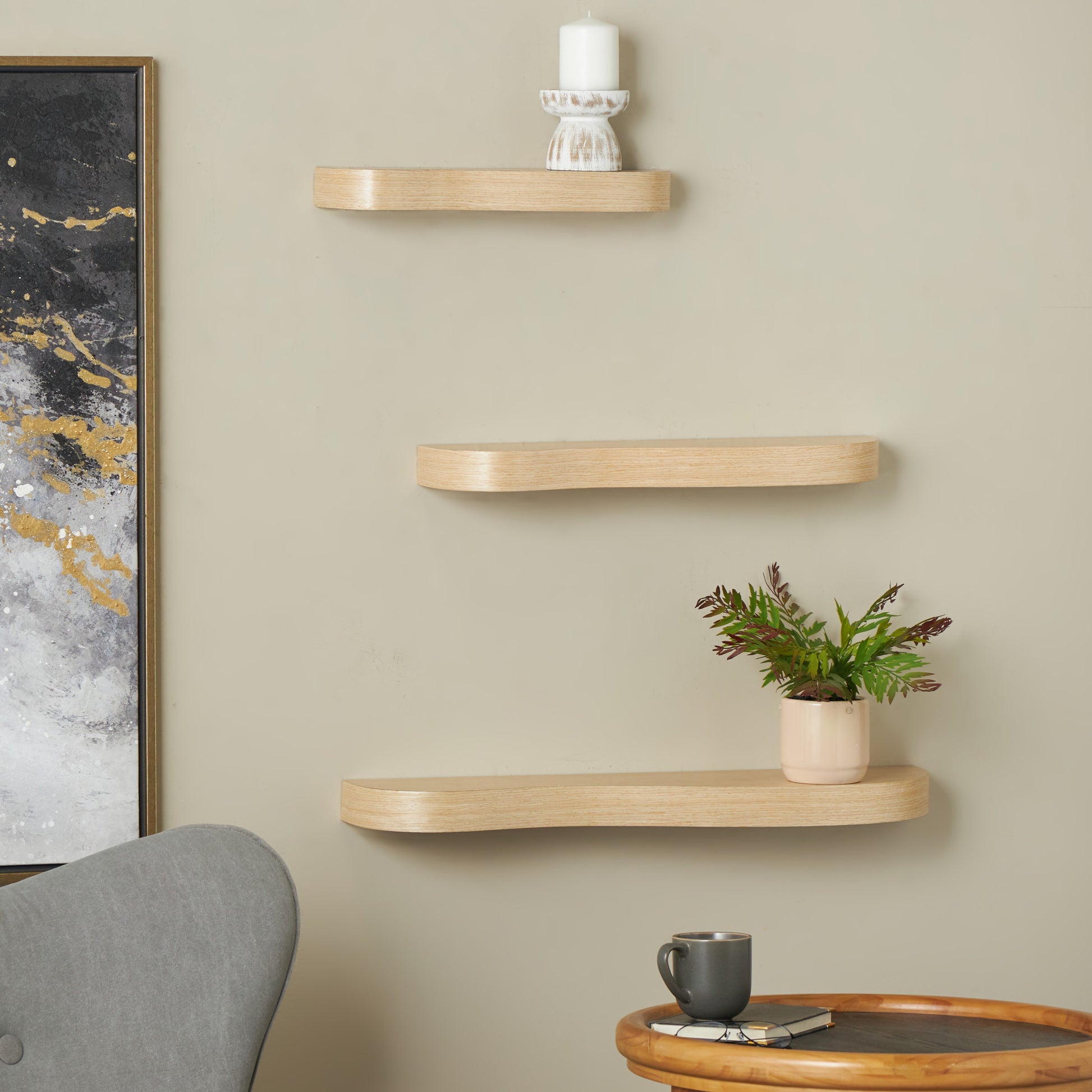 Set of 3 Wood Handmade Room Wall Shelf with Various Sizes Set of 3 24", 20", 16"W