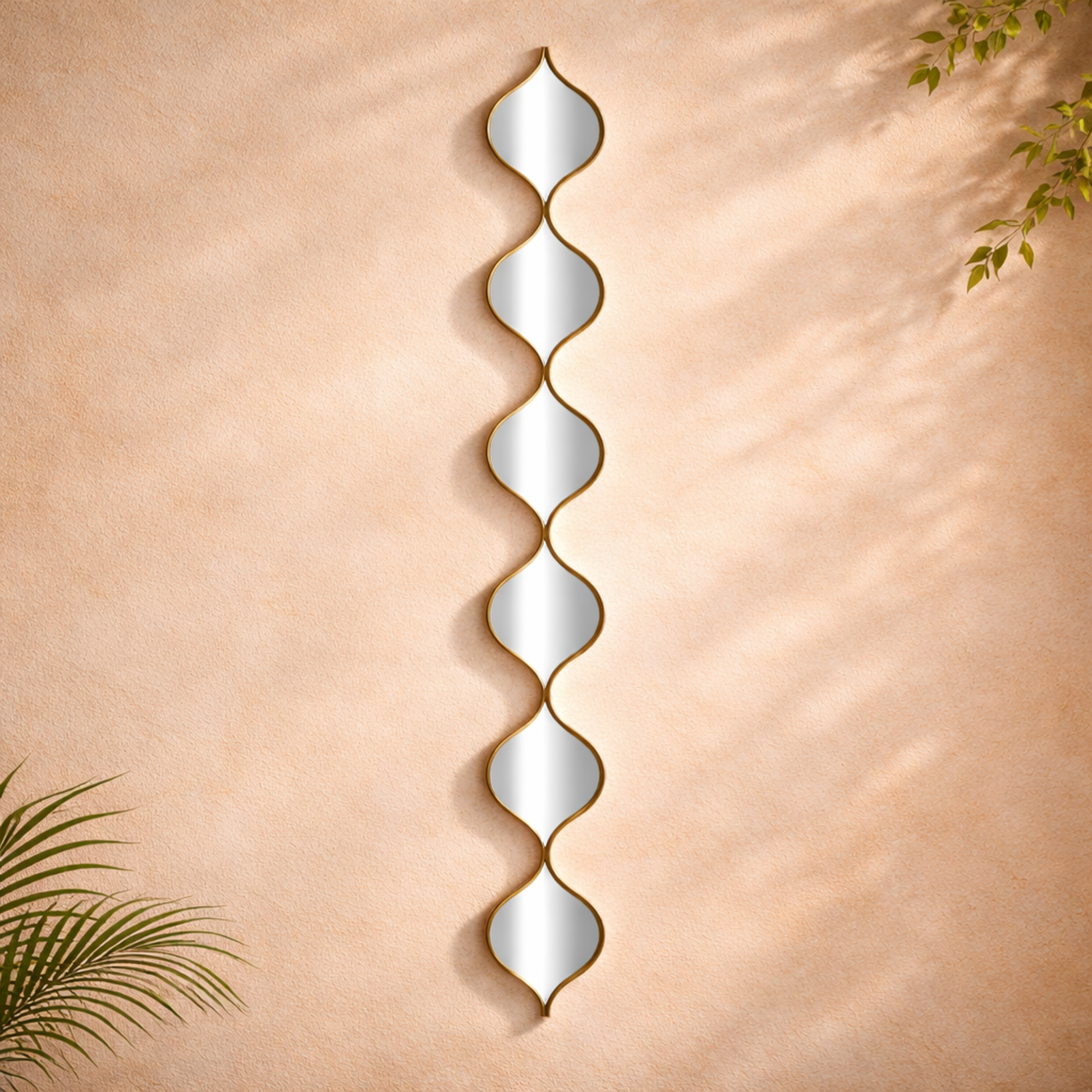 Geometric Gold Metal Slim Stacked Chain Teardrop Room Wall Mirror