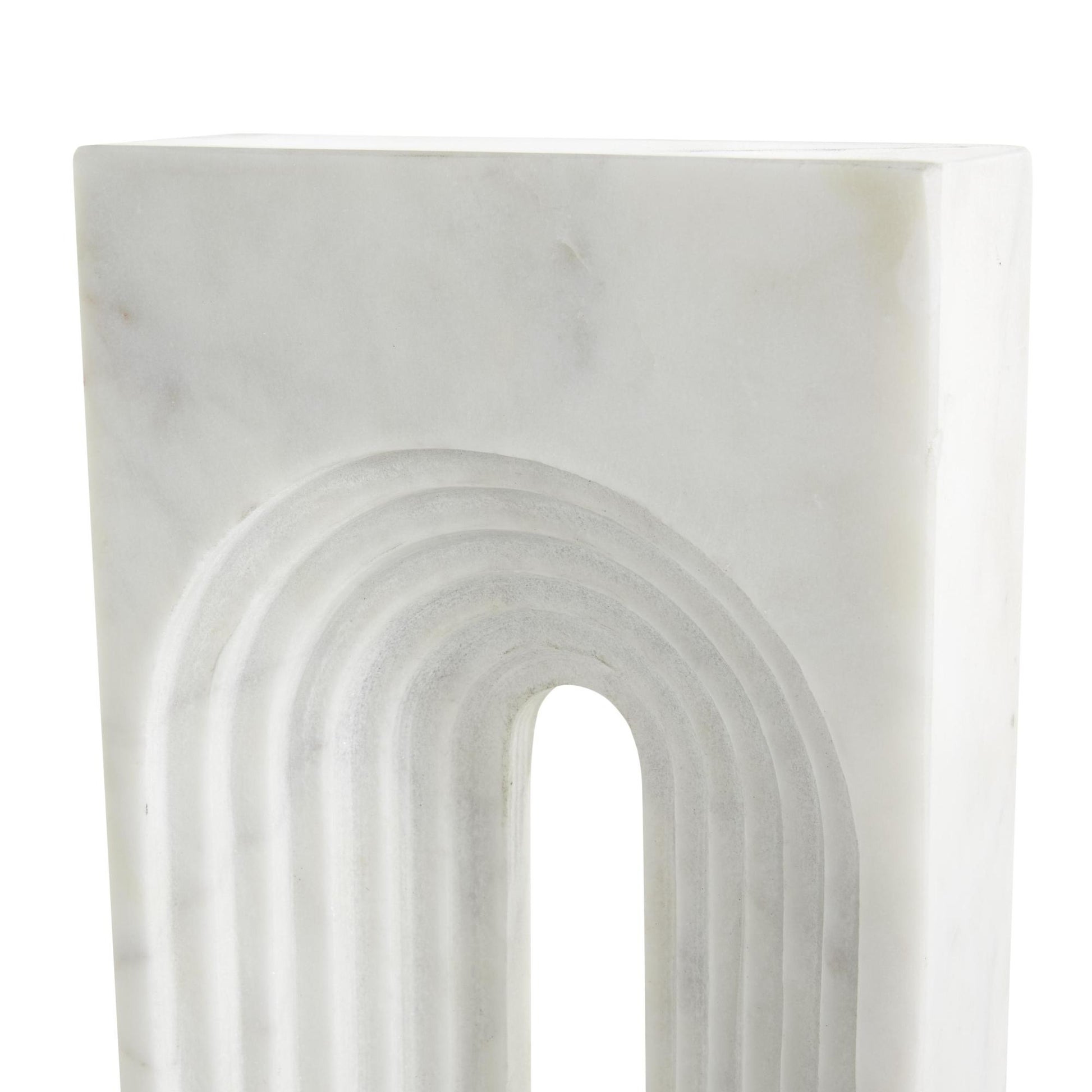 Geometric Marble Rectangular Decorative Sculpture with Arched Groove Interior 6" x 2" x 11"