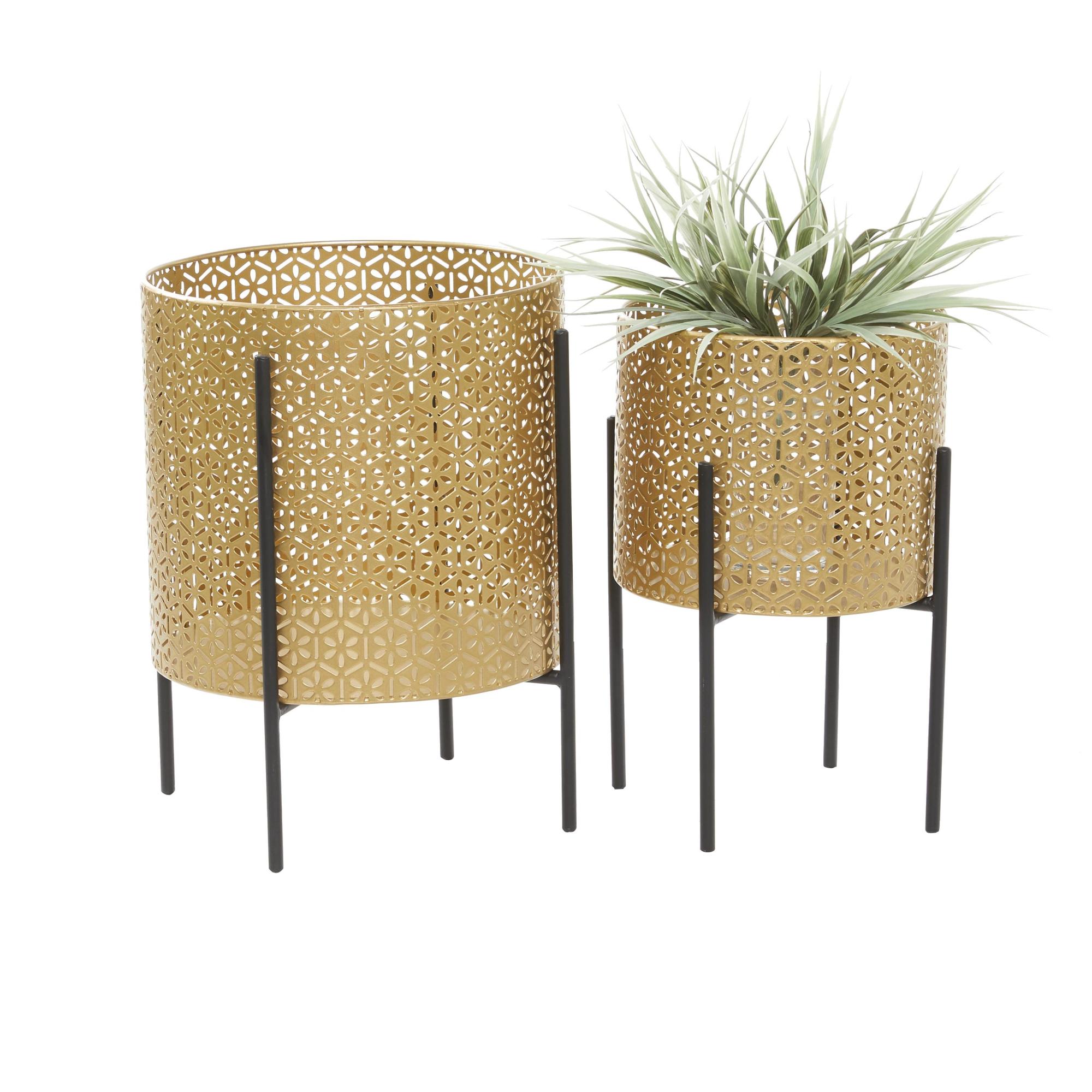 CosmoLiving by Cosmopolitan Set of 2 Floral Metal Cutout Indoor Outdoor Planter with Removable Stand