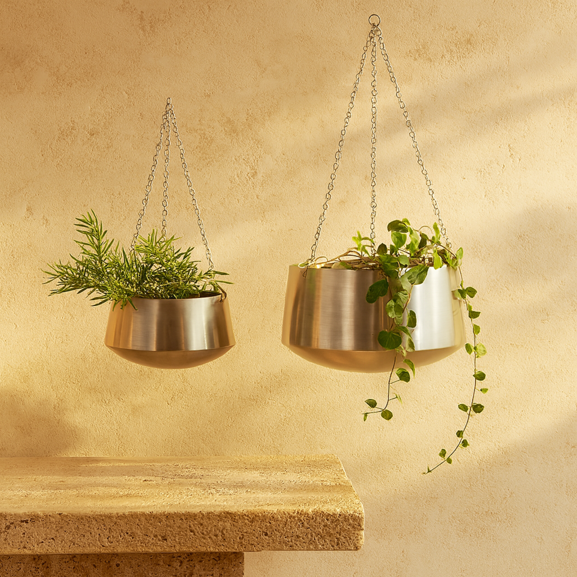 Set of 2 Metal Hanging Dome Indoor Outdoor Wall Planter with Chain