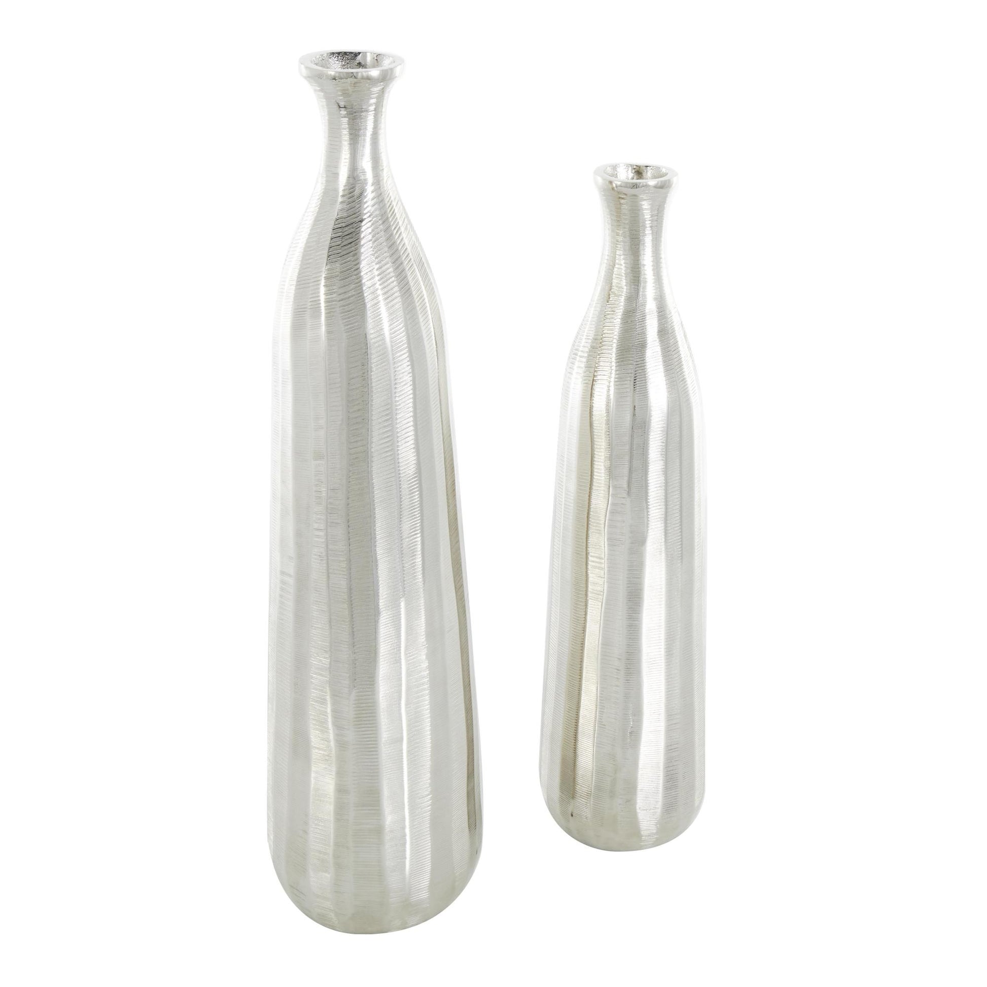 Set of 2 Aluminum Metal Decorative Vase with Wavy Accents and Textured Ridges Set of 2 20"W, 19"H