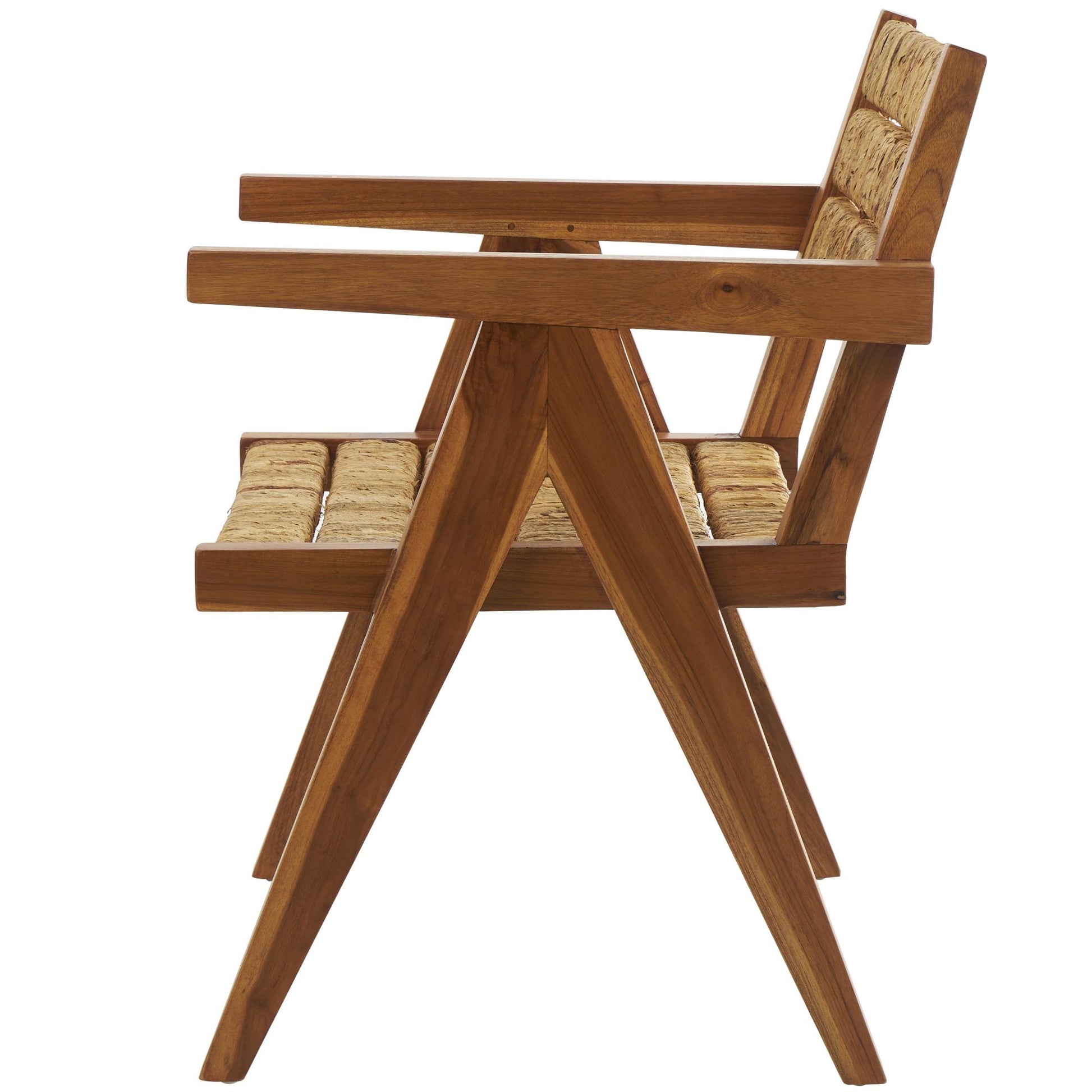 Brown Teak Wood Handmade Mid-Century Living Room Accent Chair with Wrapped Banana Leaf Seat