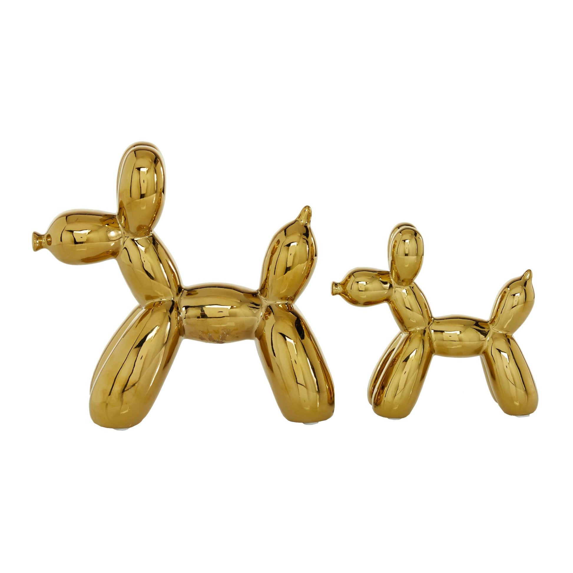 Set of 2 Dog Porcelain Ceramic Balloon Decorative Sculpture