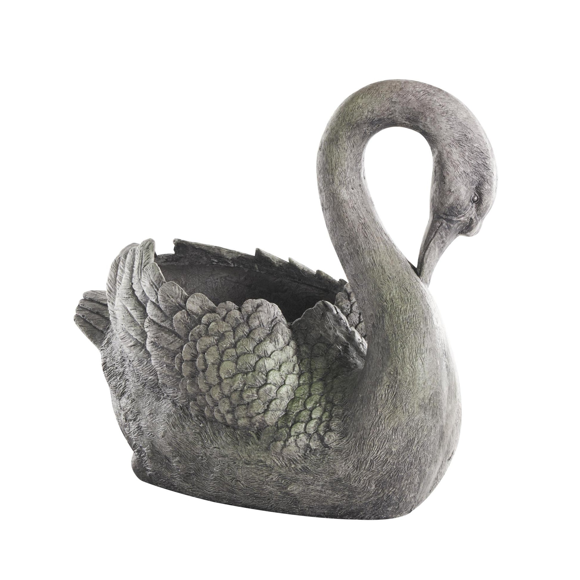 Swan Gray Magnesium Oxide Textured Indoor Outdoor Planter with Patina Accents